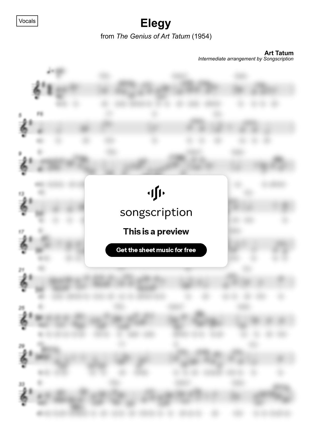 Intermediate Vocals Sheet Music for "Elegy" by Art Tatum