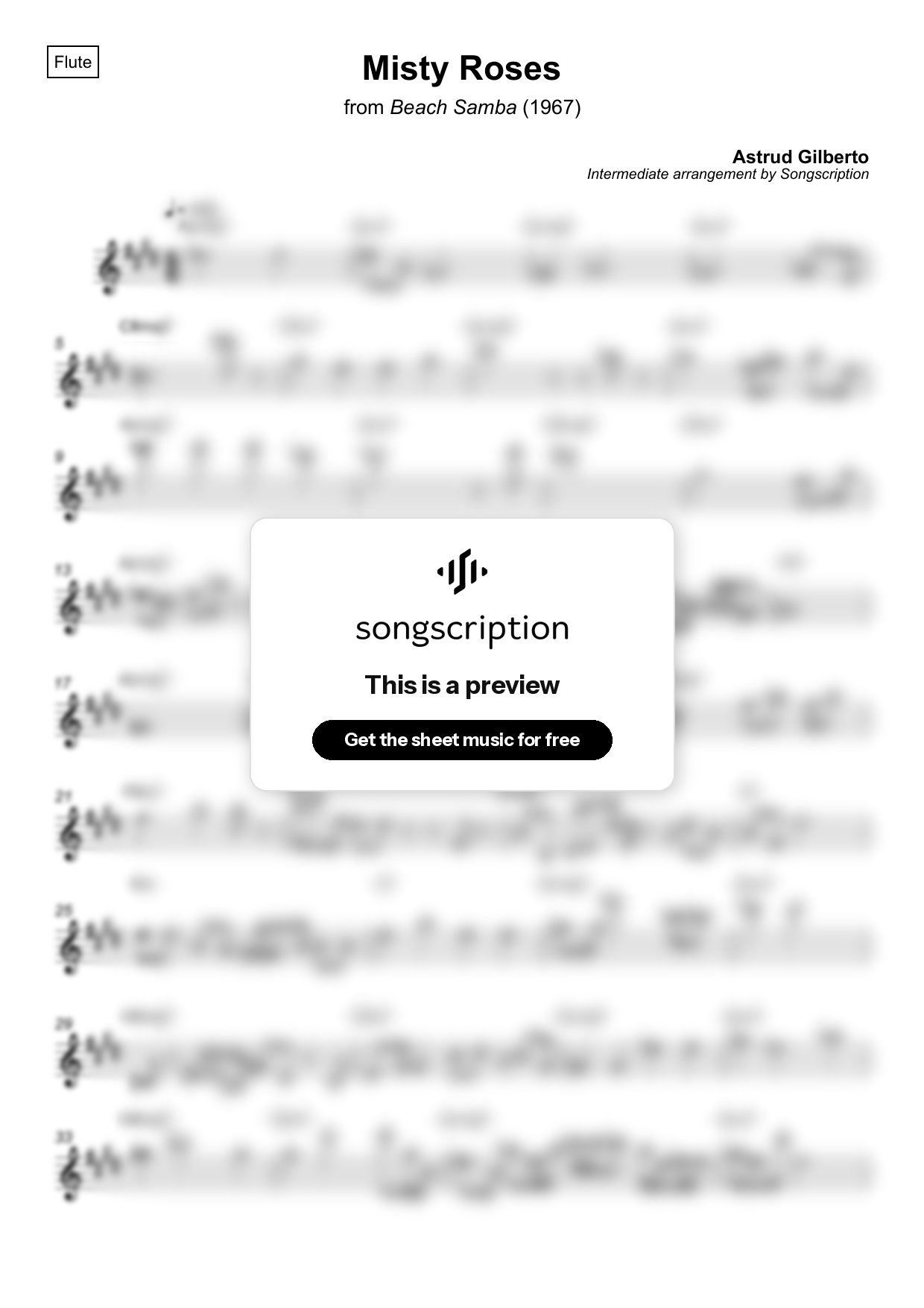 Intermediate Flute Sheet Music for "Misty Roses" by Astrud Gilberto