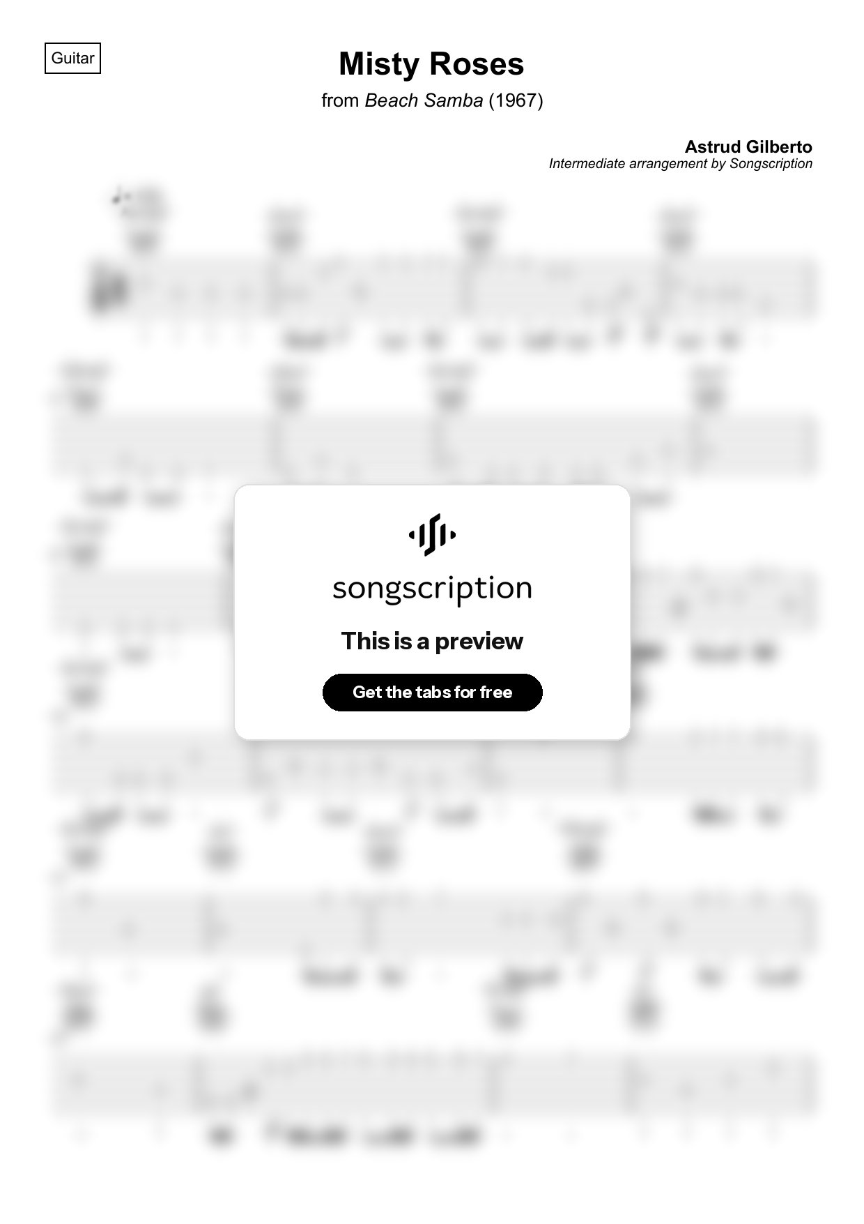 Intermediate Acoustic Guitar Tabs for "Misty Roses" by Astrud Gilberto
