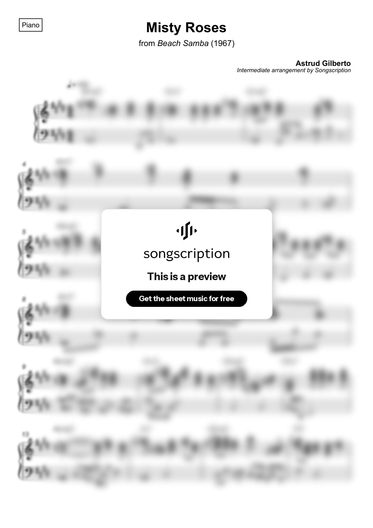 Intermediate Piano Sheet Music for "Misty Roses" by Astrud Gilberto