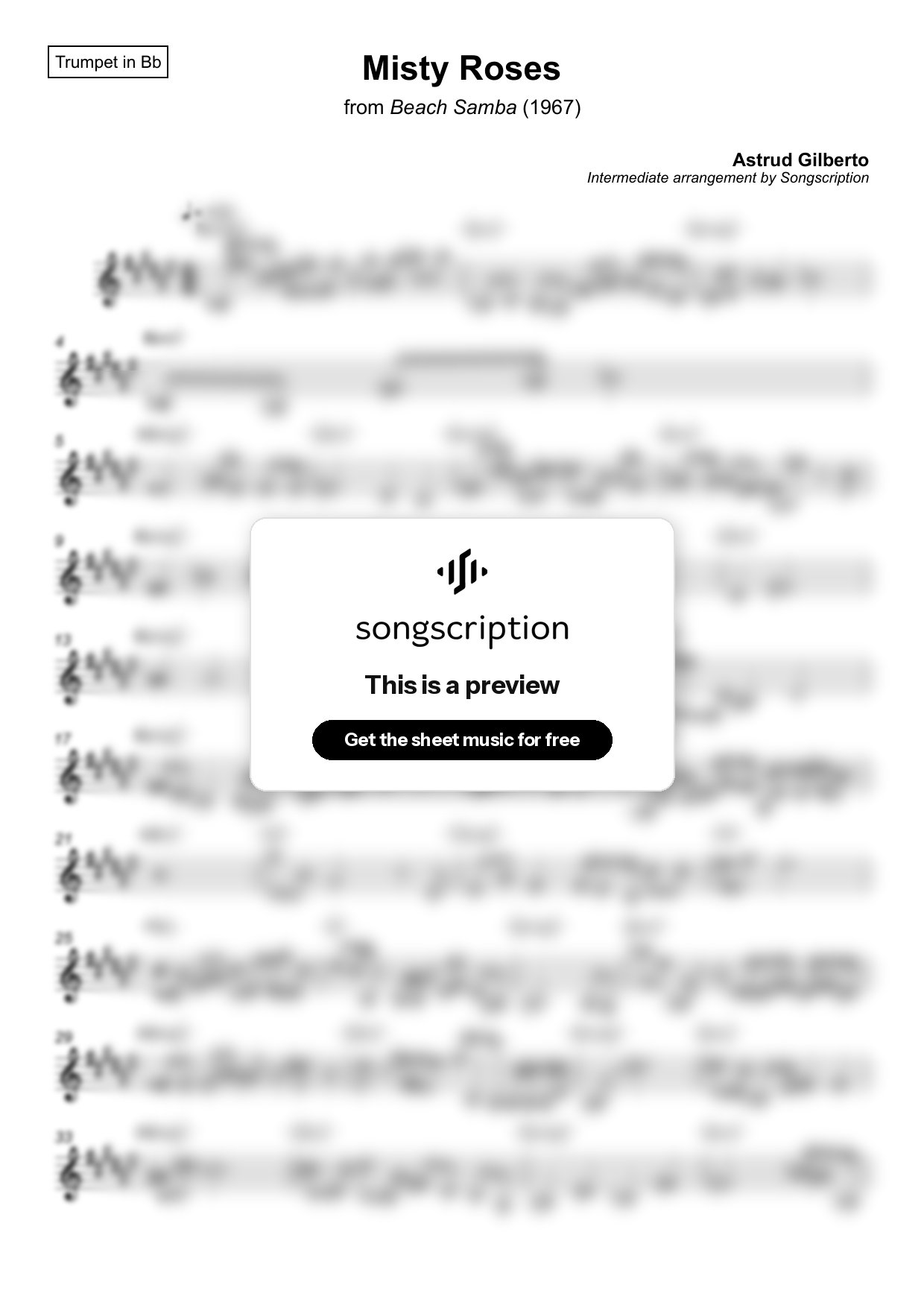 Intermediate Trumpet Sheet Music for "Misty Roses" by Astrud Gilberto