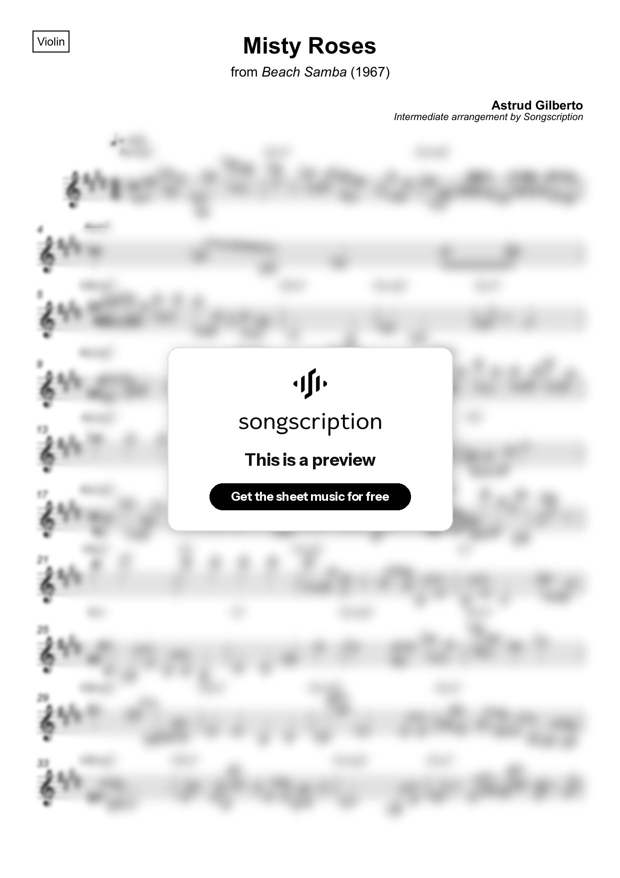 Intermediate Violin Sheet Music for "Misty Roses" by Astrud Gilberto