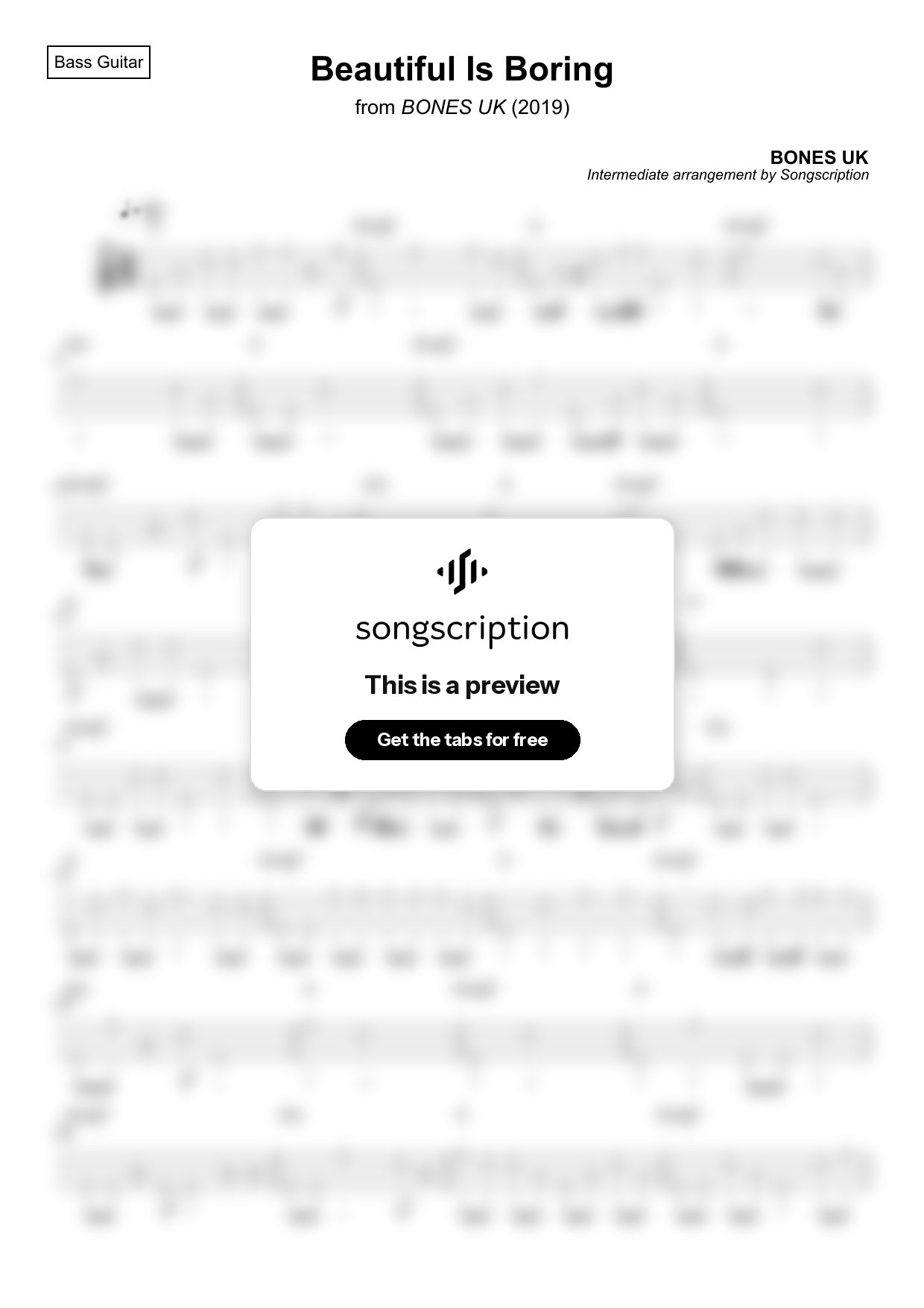 Intermediate Bass Guitar Tabs for "Beautiful Is Boring" by BONES UK