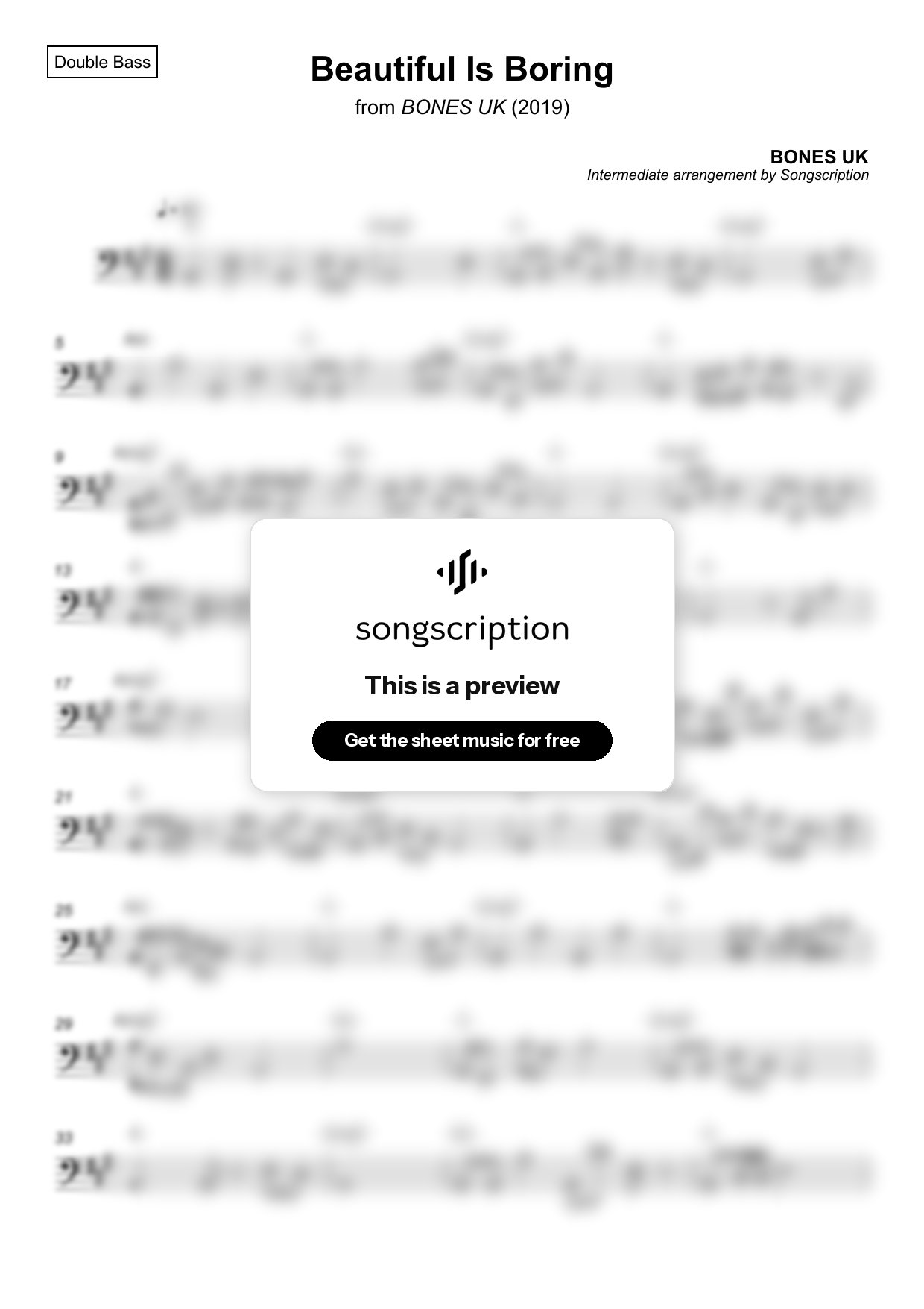 Intermediate Double Bass Sheet Music for "Beautiful Is Boring" by BONES UK