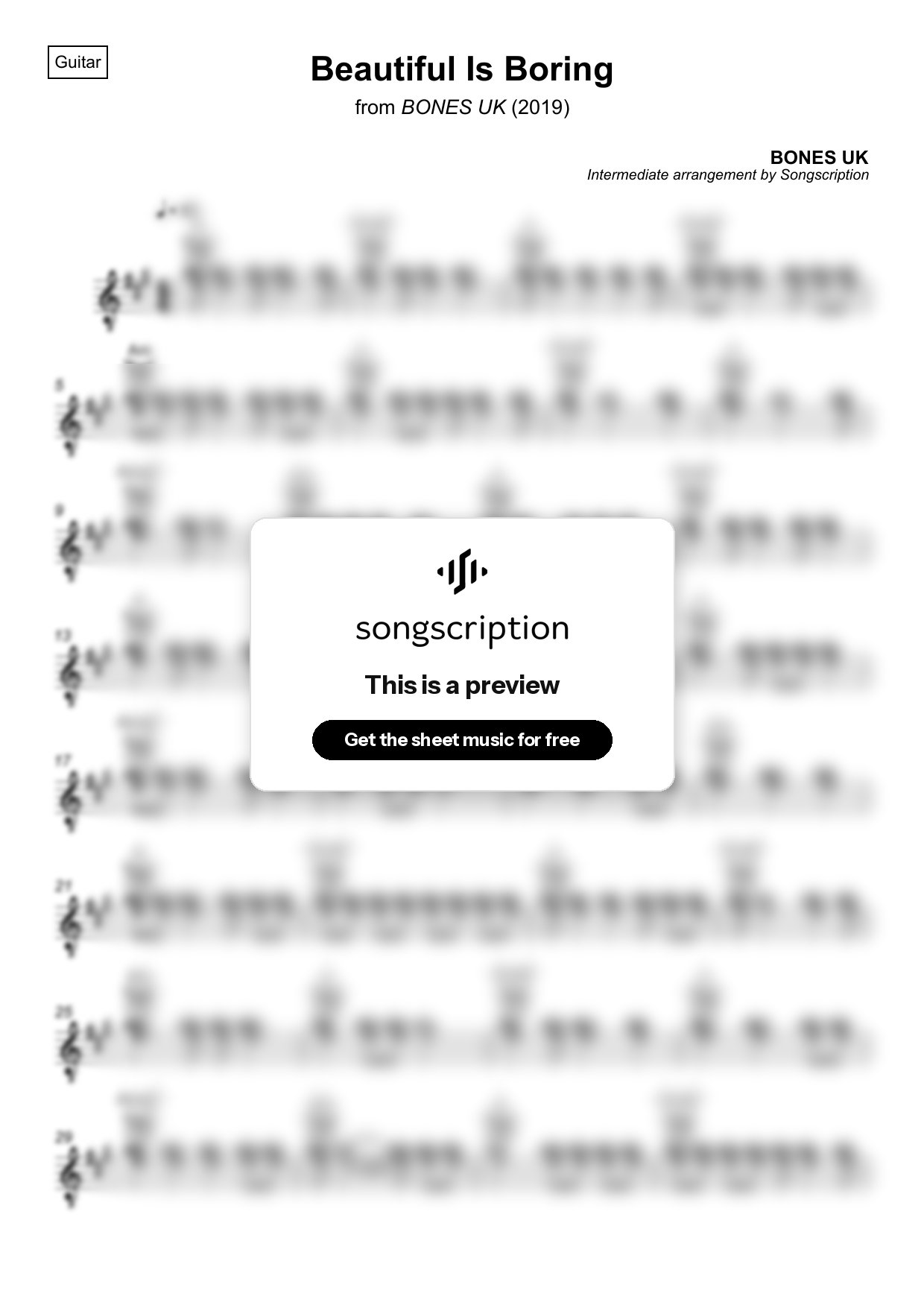 Intermediate Acoustic Guitar Sheet Music for "Beautiful Is Boring" by BONES UK