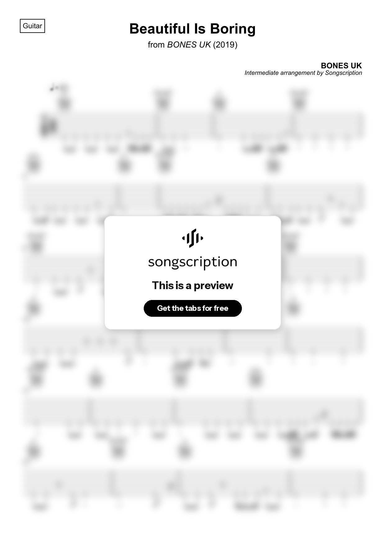 Intermediate Acoustic Guitar Tabs for "Beautiful Is Boring" by BONES UK