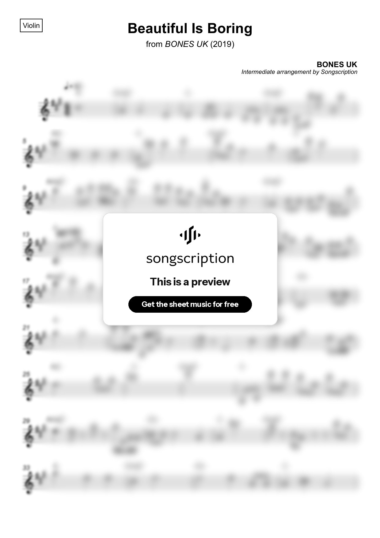 Intermediate Violin Sheet Music for "Beautiful Is Boring" by BONES UK
