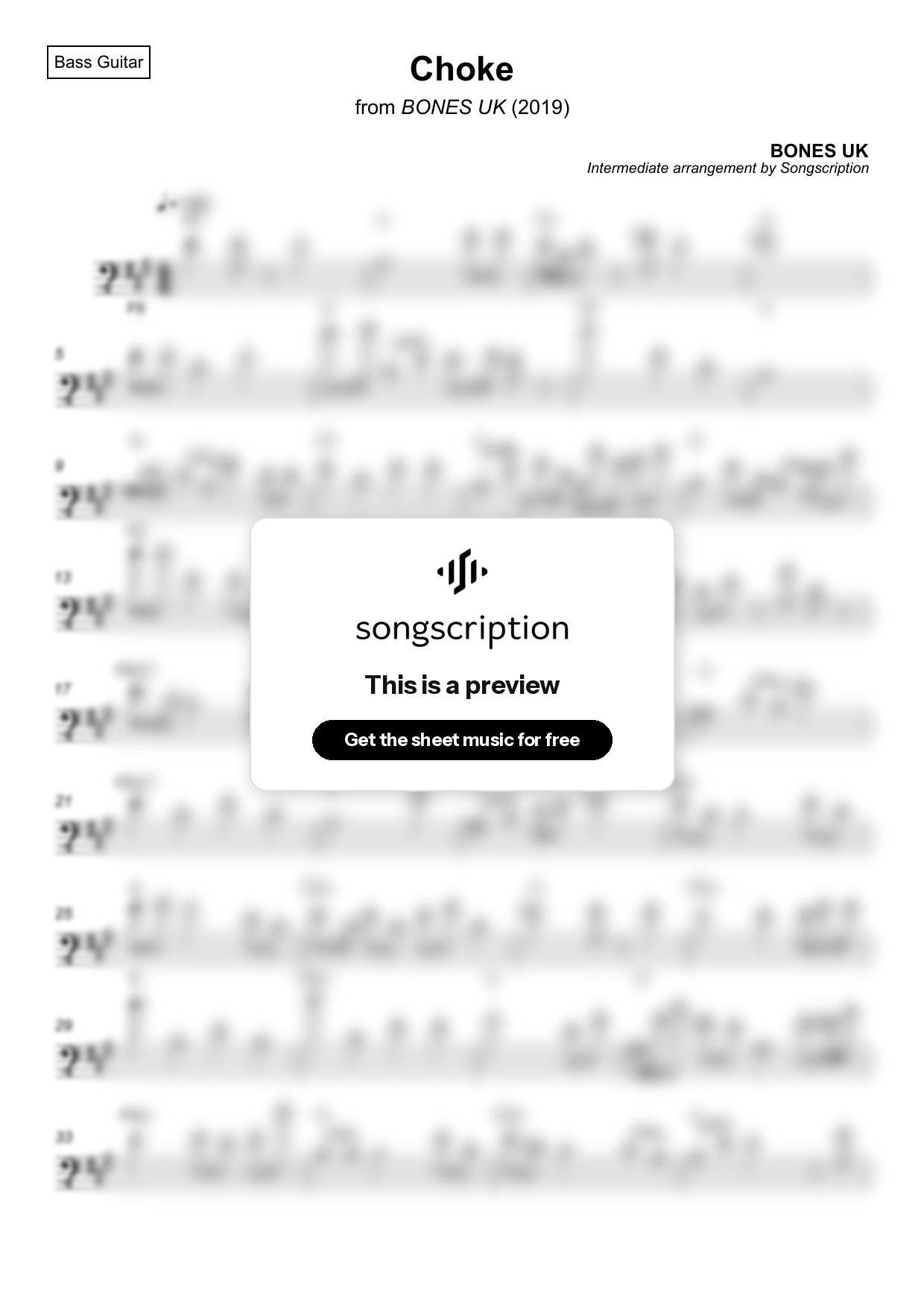 Intermediate Bass Guitar Sheet Music for "Choke" by BONES UK