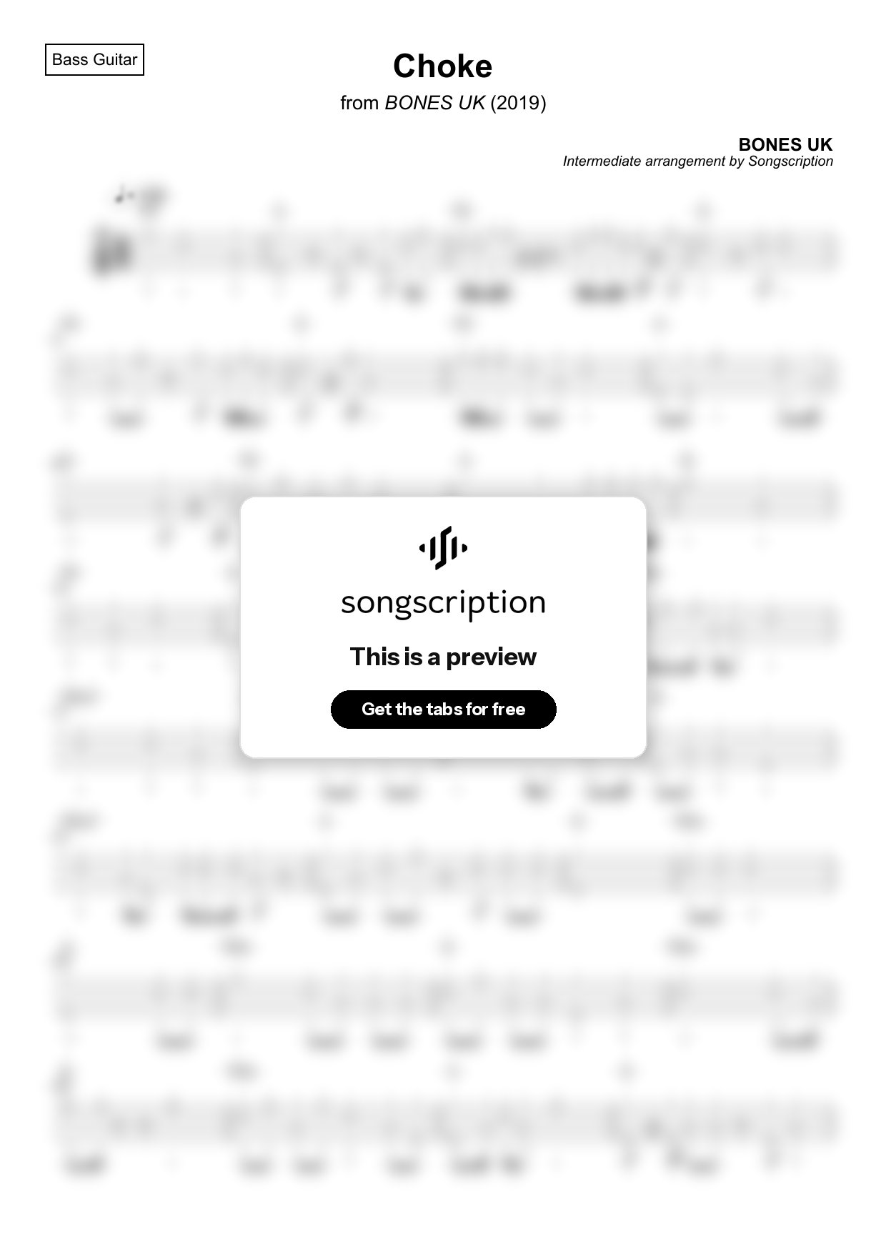 Intermediate Bass Guitar Tabs for "Choke" by BONES UK