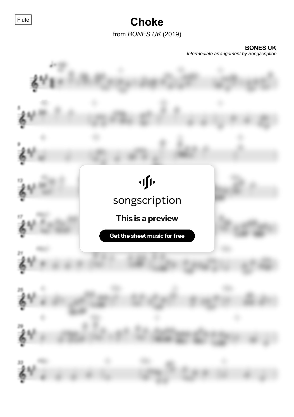 Intermediate Flute Sheet Music for "Choke" by BONES UK