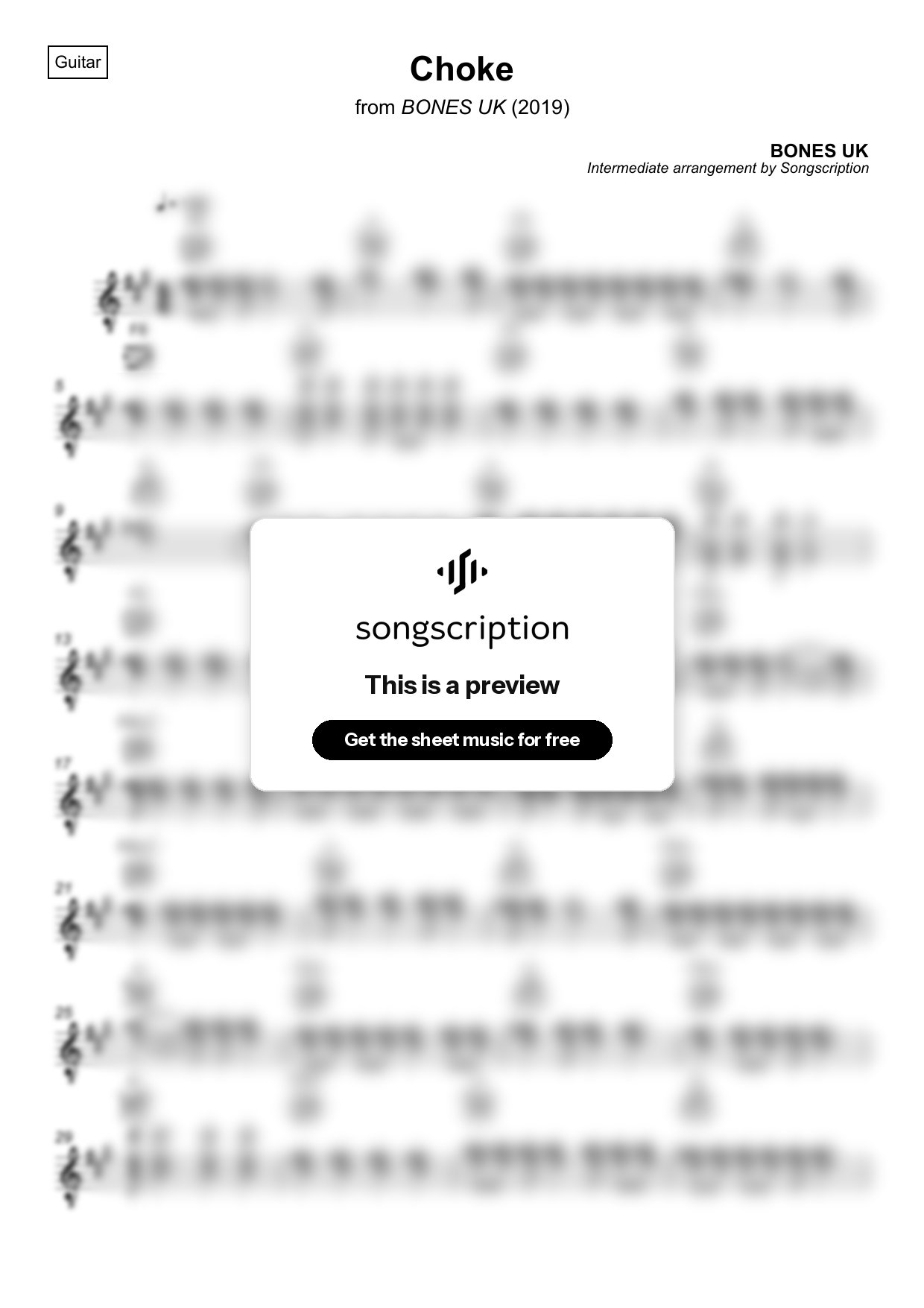 Intermediate Acoustic Guitar Sheet Music for "Choke" by BONES UK