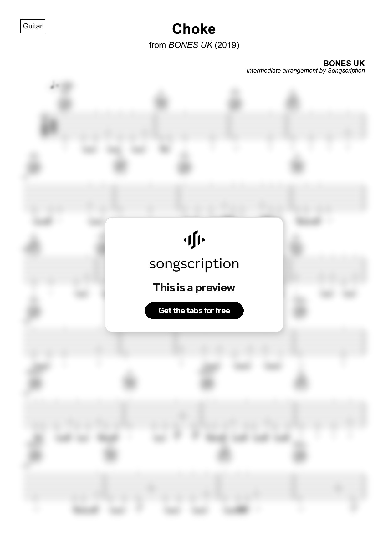 Intermediate Acoustic Guitar Tabs for "Choke" by BONES UK