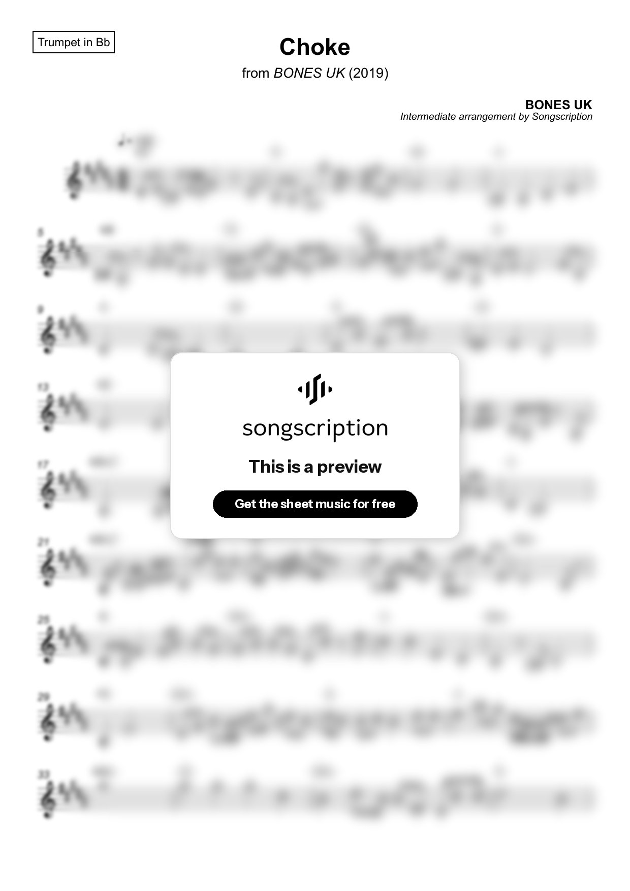 Intermediate Trumpet Sheet Music for "Choke" by BONES UK