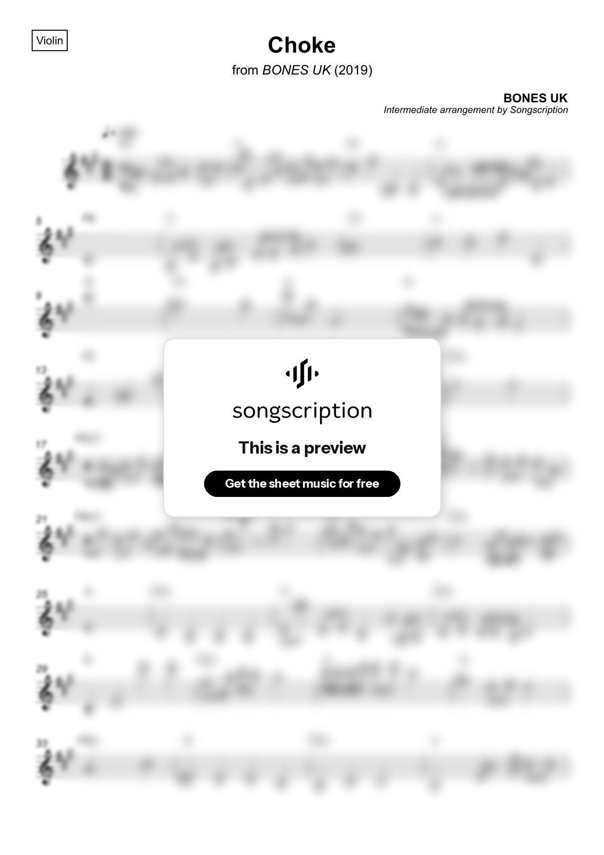 Intermediate Violin Sheet Music for "Choke" by BONES UK