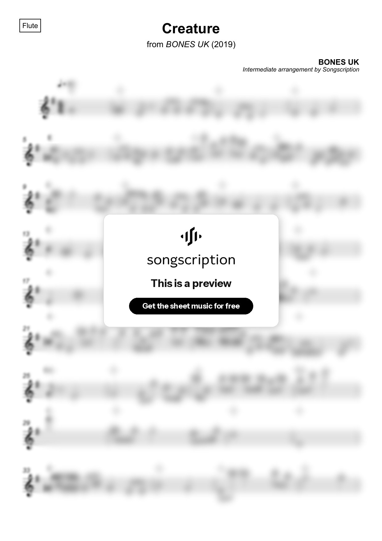 Intermediate Flute Sheet Music for "Creature" by BONES UK