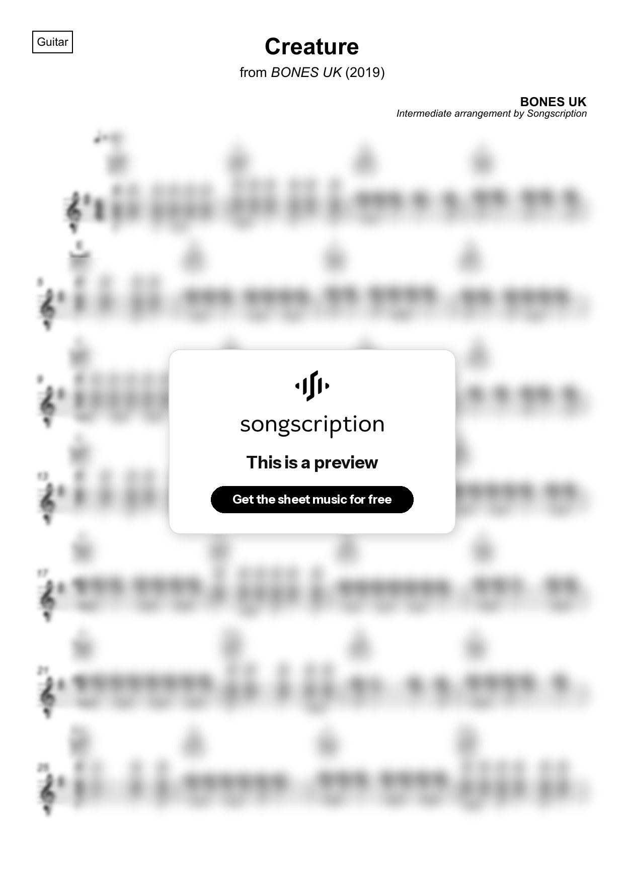 Intermediate Acoustic Guitar Sheet Music for "Creature" by BONES UK