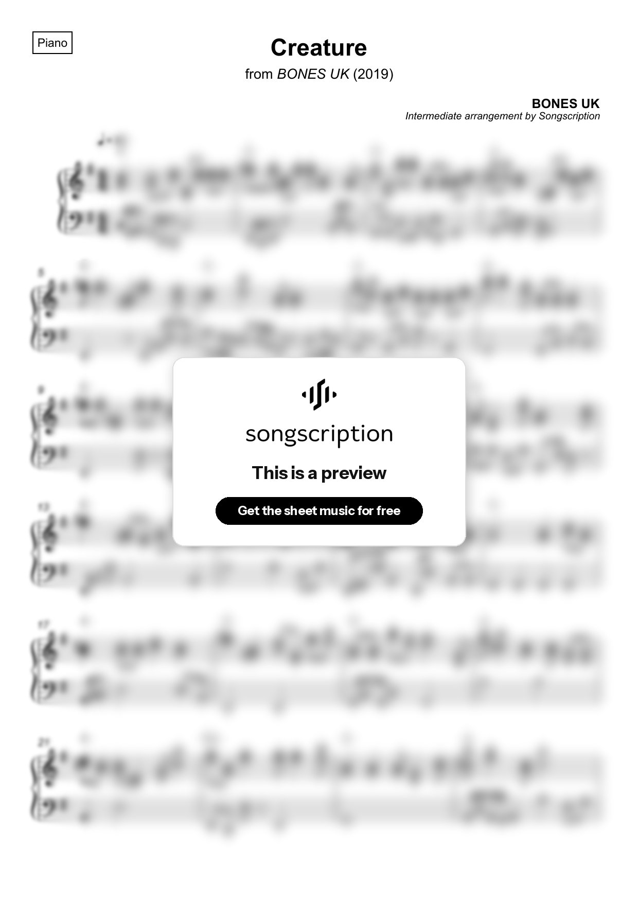 Intermediate Piano Sheet Music for "Creature" by BONES UK