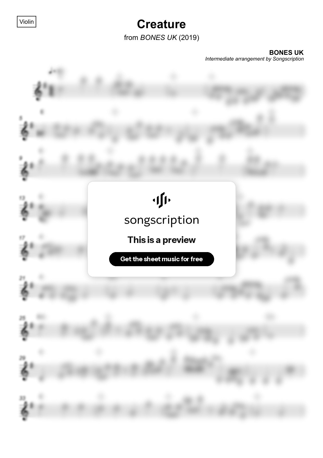 Intermediate Violin Sheet Music for "Creature" by BONES UK