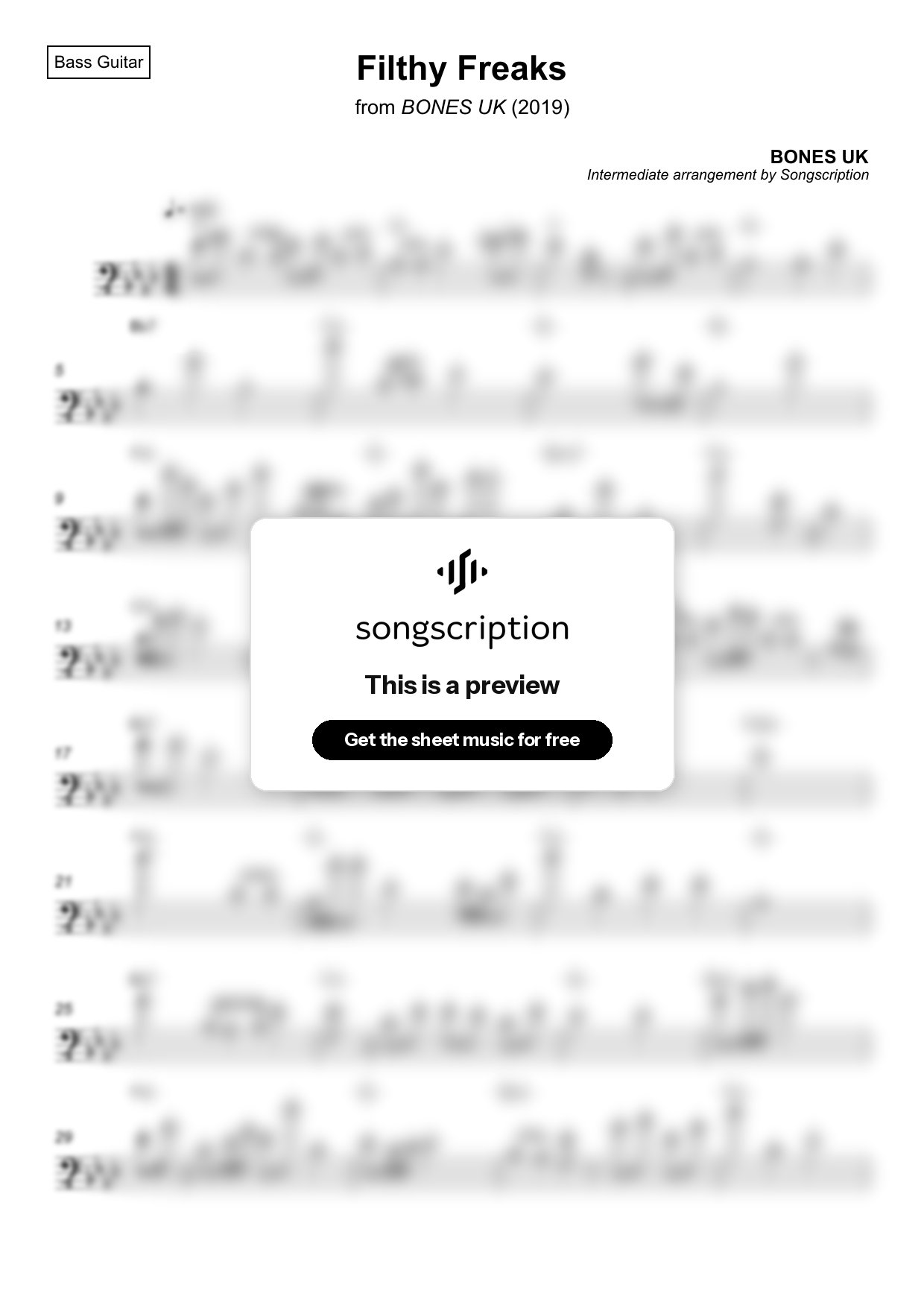 Intermediate Bass Guitar Sheet Music for "Filthy Freaks" by BONES UK