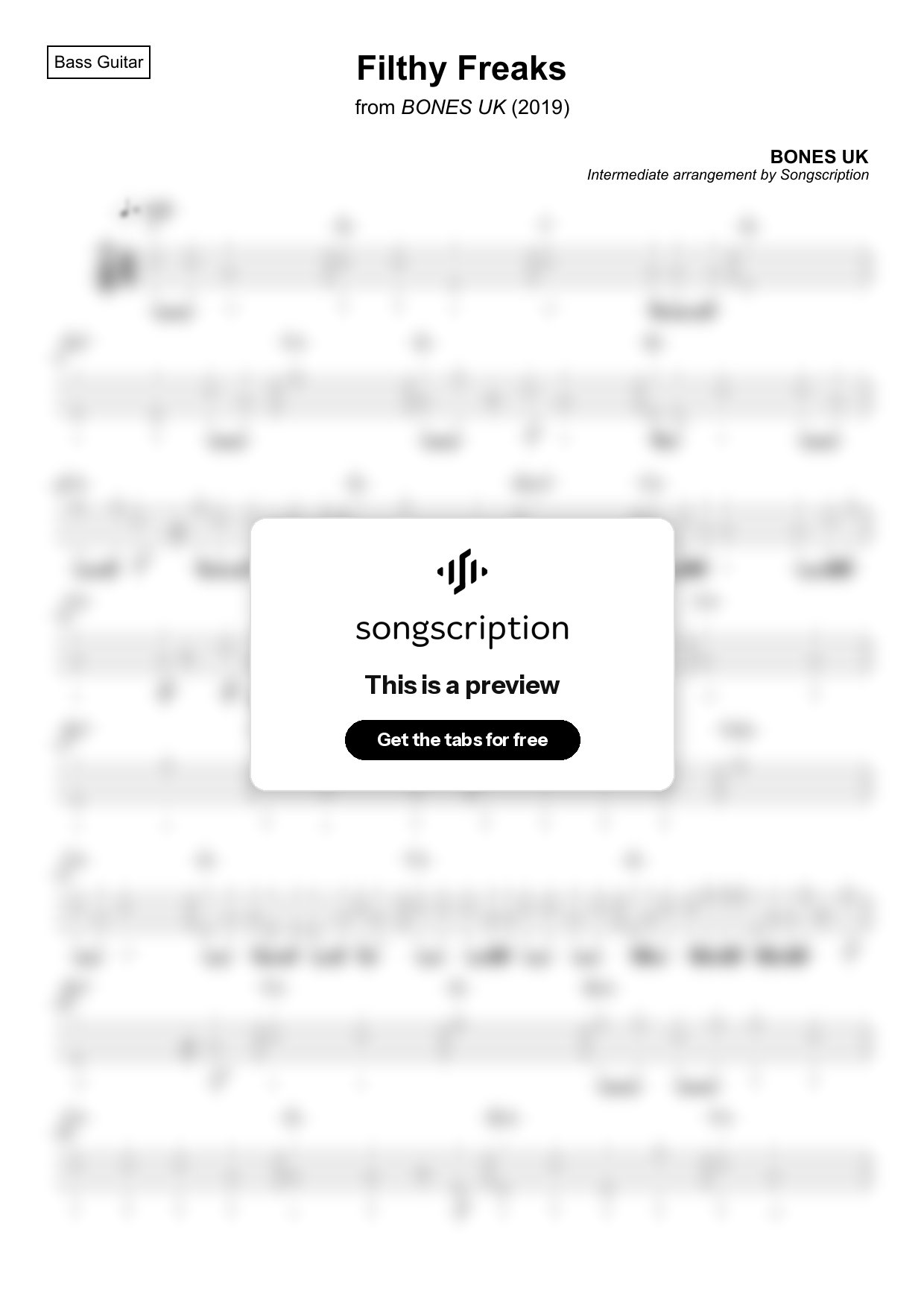 Intermediate Bass Guitar Tabs for "Filthy Freaks" by BONES UK