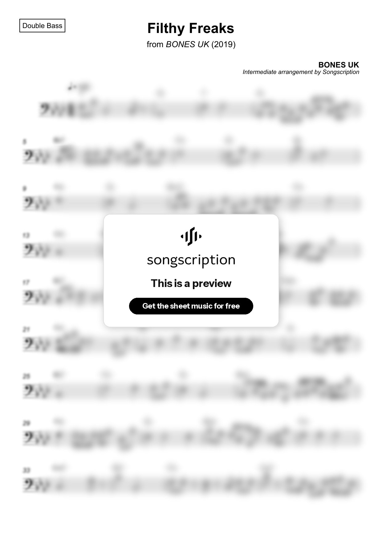 Intermediate Double Bass Sheet Music for "Filthy Freaks" by BONES UK