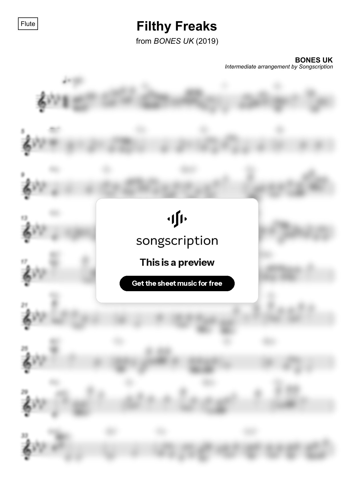 Intermediate Flute Sheet Music for "Filthy Freaks" by BONES UK