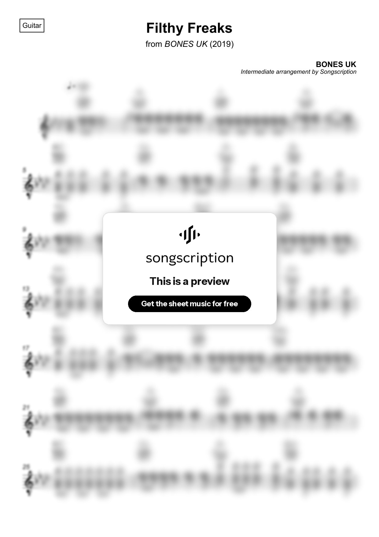 Intermediate Acoustic Guitar Sheet Music for "Filthy Freaks" by BONES UK