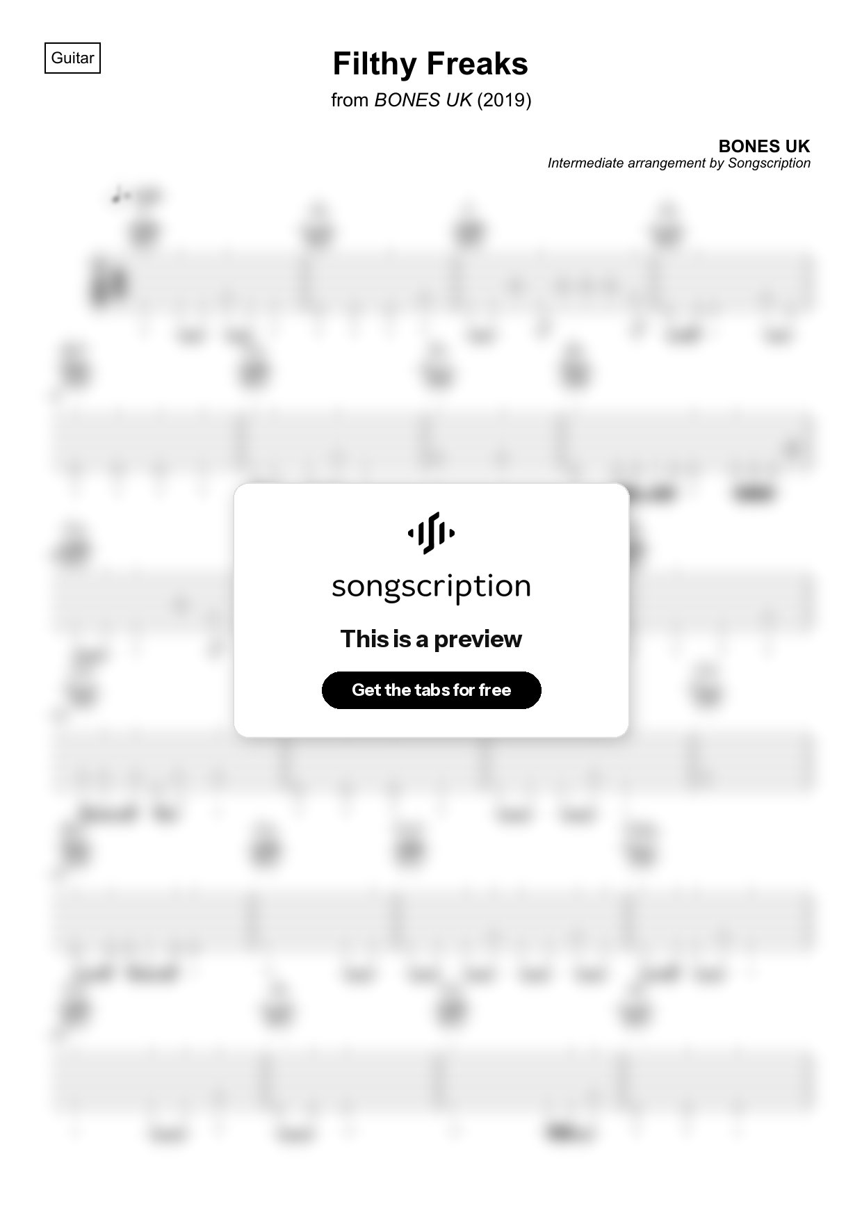 Intermediate Acoustic Guitar Tabs for "Filthy Freaks" by BONES UK