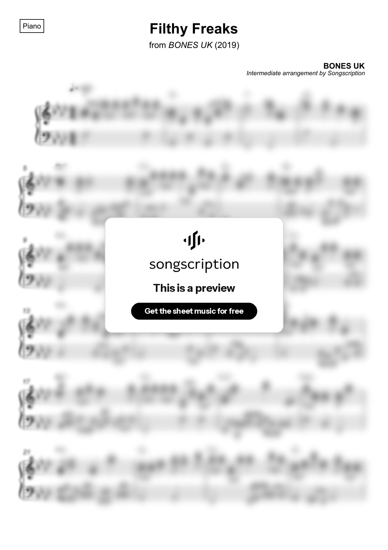 Intermediate Piano Sheet Music for "Filthy Freaks" by BONES UK