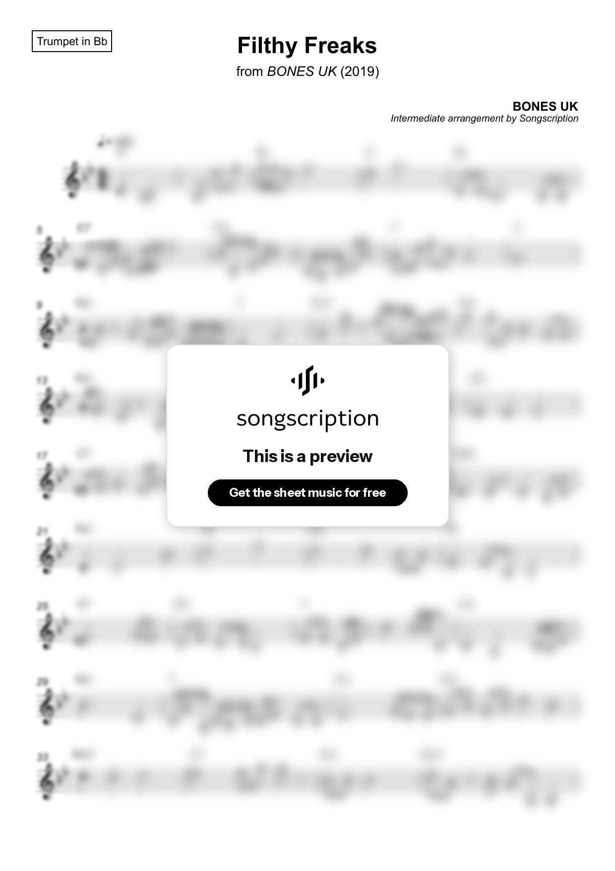 Intermediate Trumpet Sheet Music for "Filthy Freaks" by BONES UK