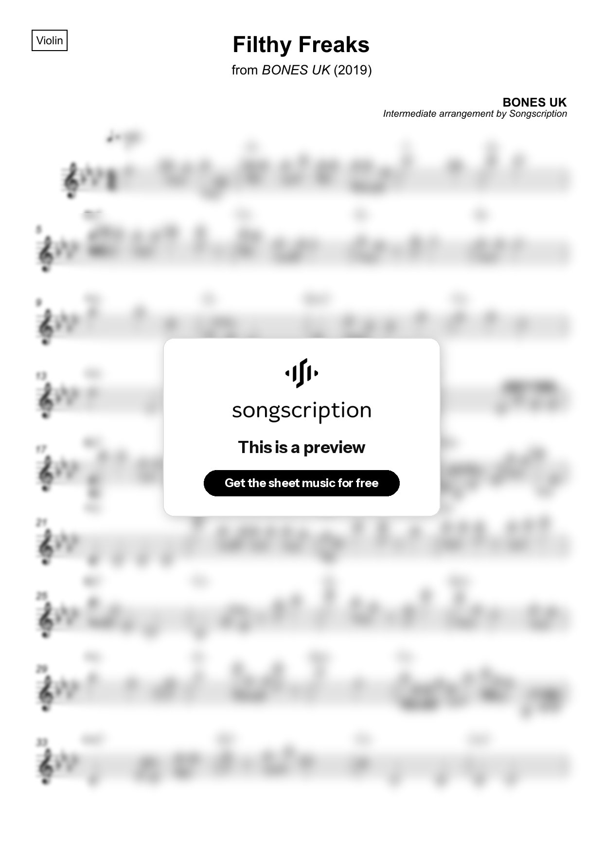 Intermediate Violin Sheet Music for "Filthy Freaks" by BONES UK