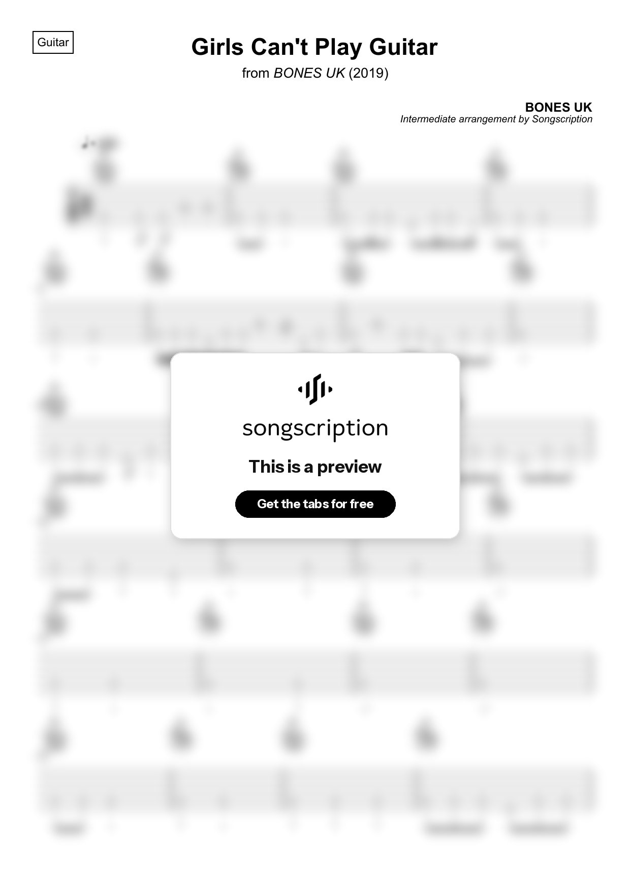 Intermediate Acoustic Guitar Tabs for "Girls Can't Play Guitar" by BONES UK