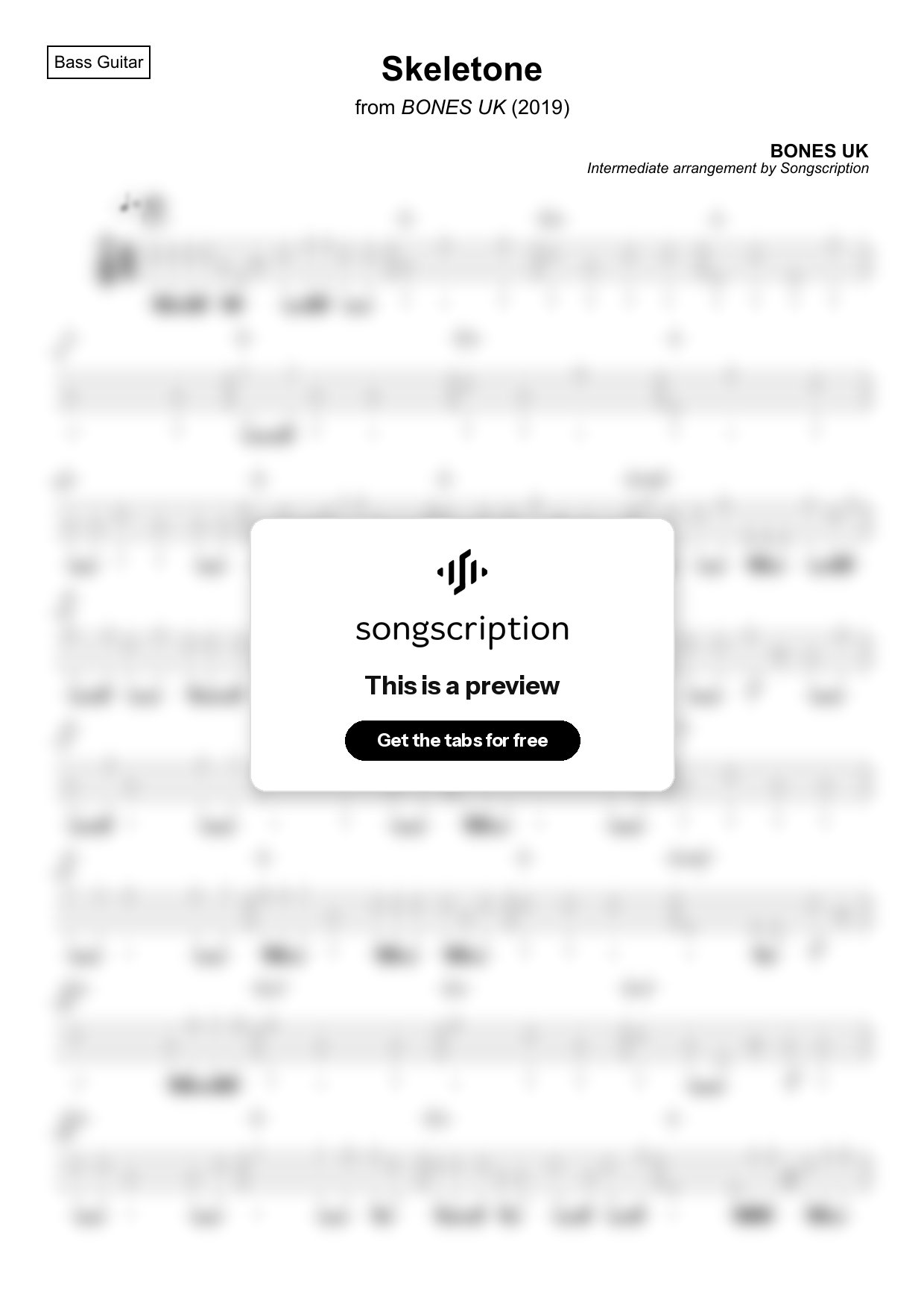 Intermediate Bass Guitar Tabs for "Skeletone" by BONES UK