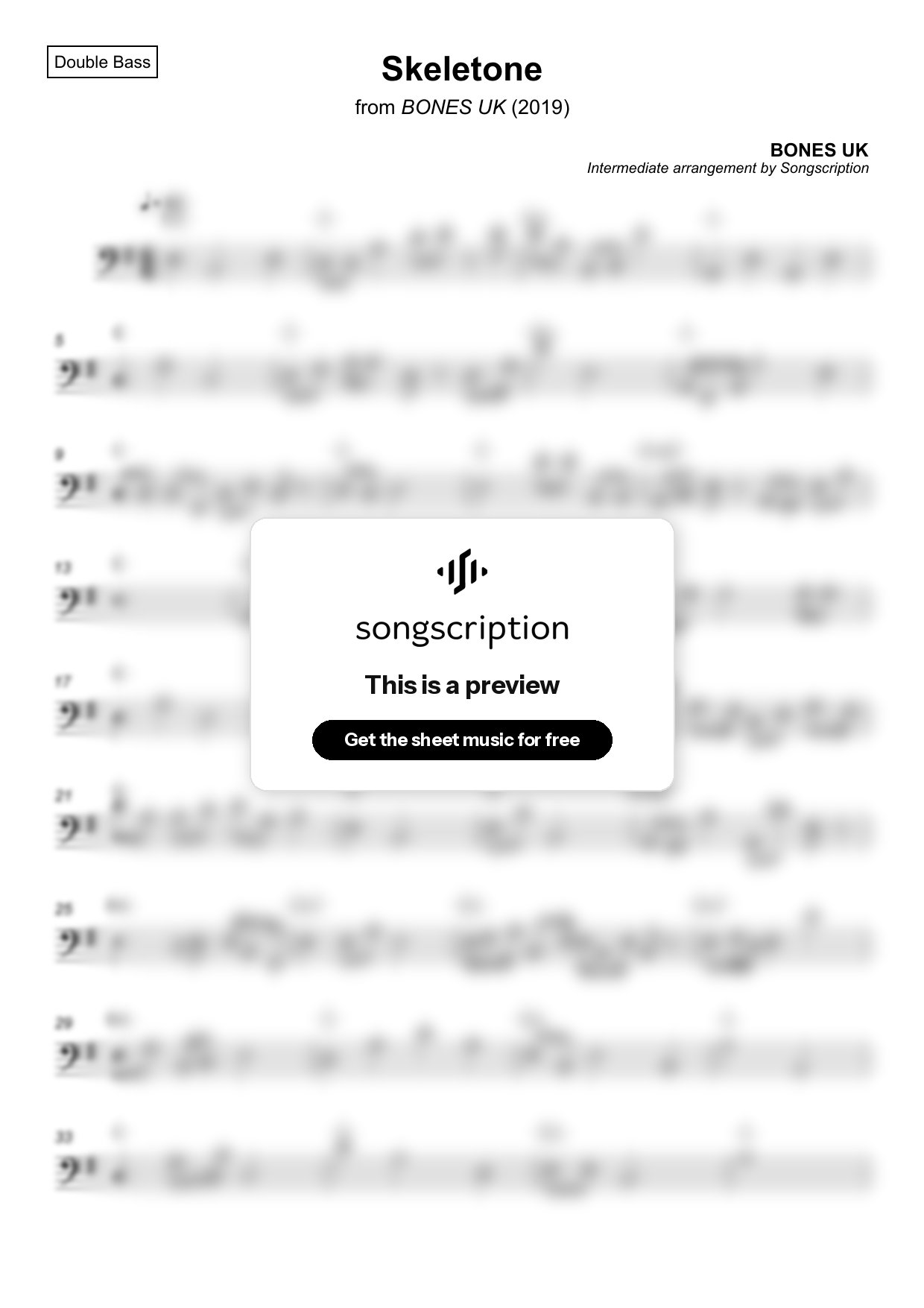 Intermediate Double Bass Sheet Music for "Skeletone" by BONES UK