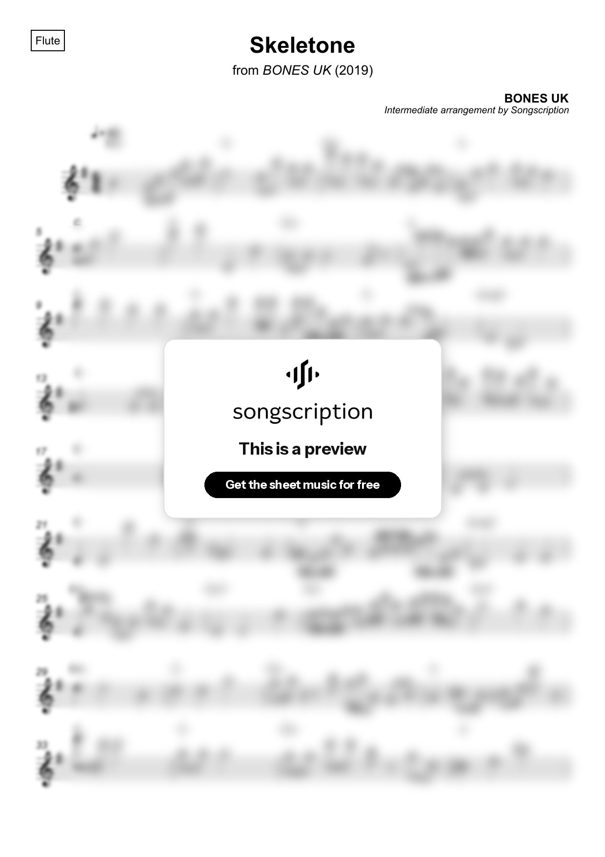 Intermediate Flute Sheet Music for "Skeletone" by BONES UK