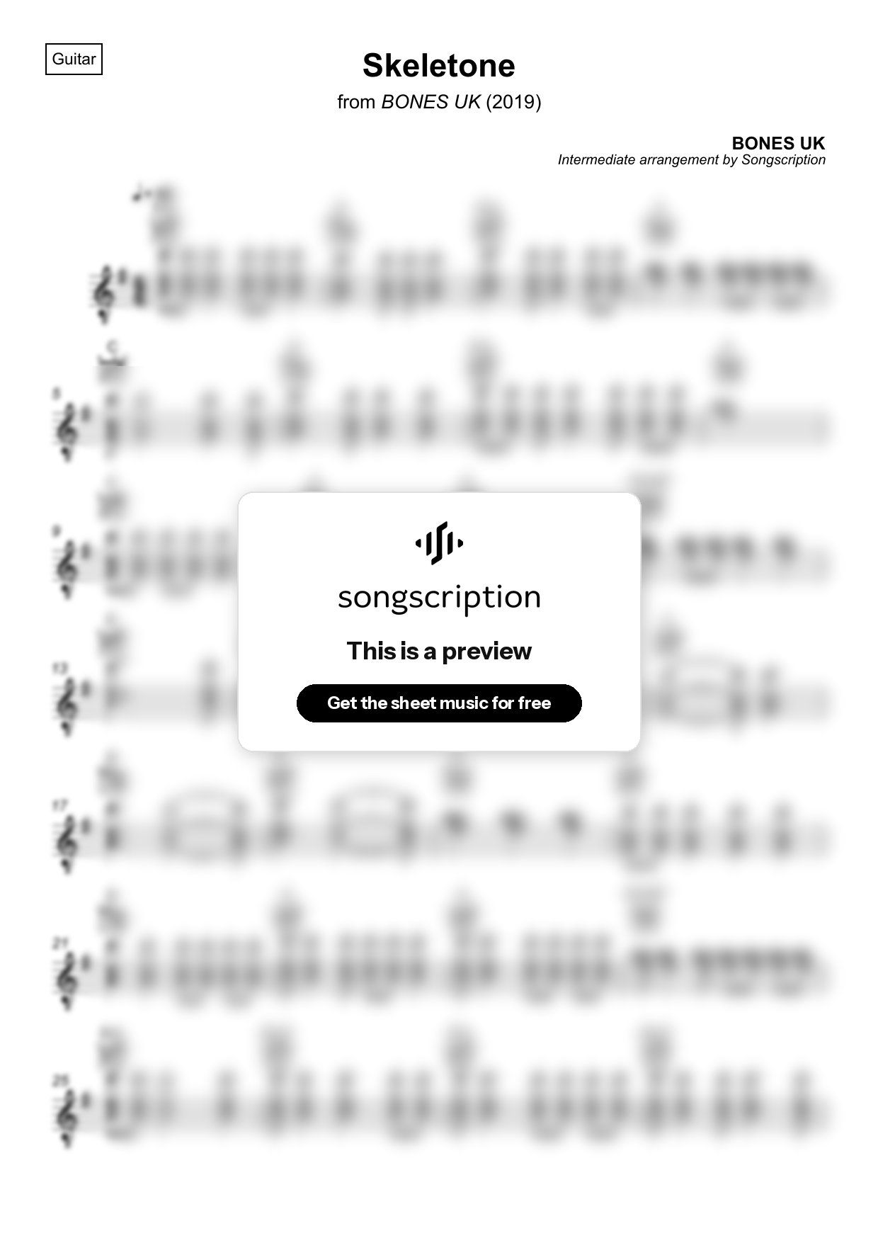 Intermediate Acoustic Guitar Sheet Music for "Skeletone" by BONES UK