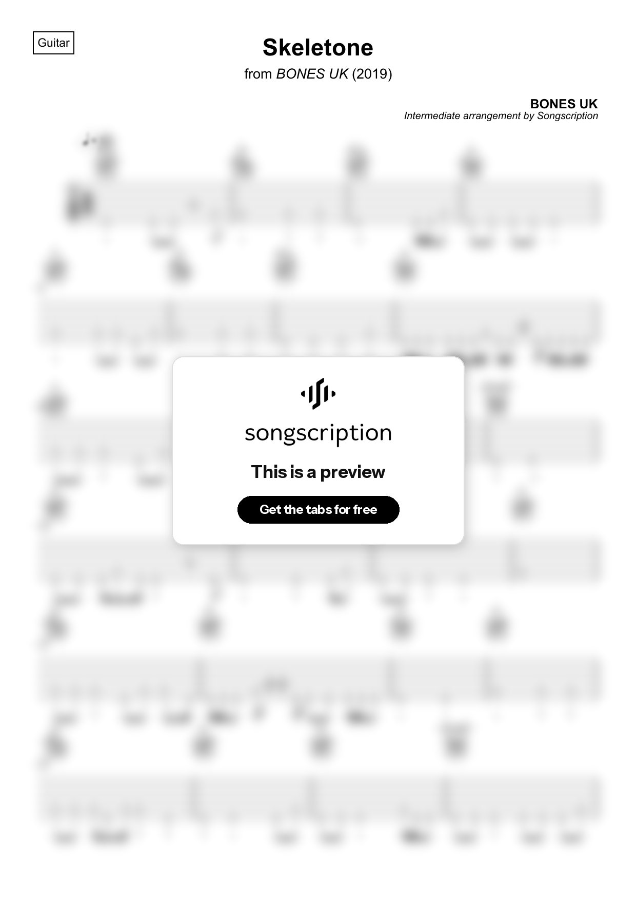 Intermediate Acoustic Guitar Tabs for "Skeletone" by BONES UK