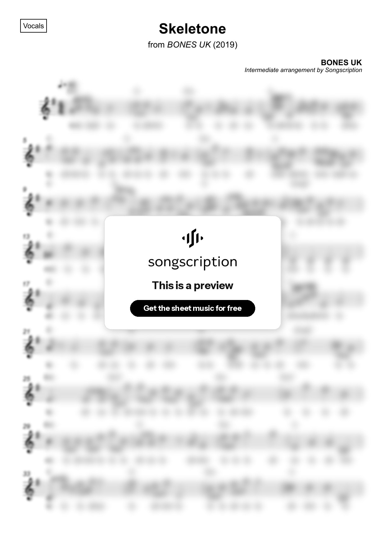 Intermediate Vocals Sheet Music for "Skeletone" by BONES UK