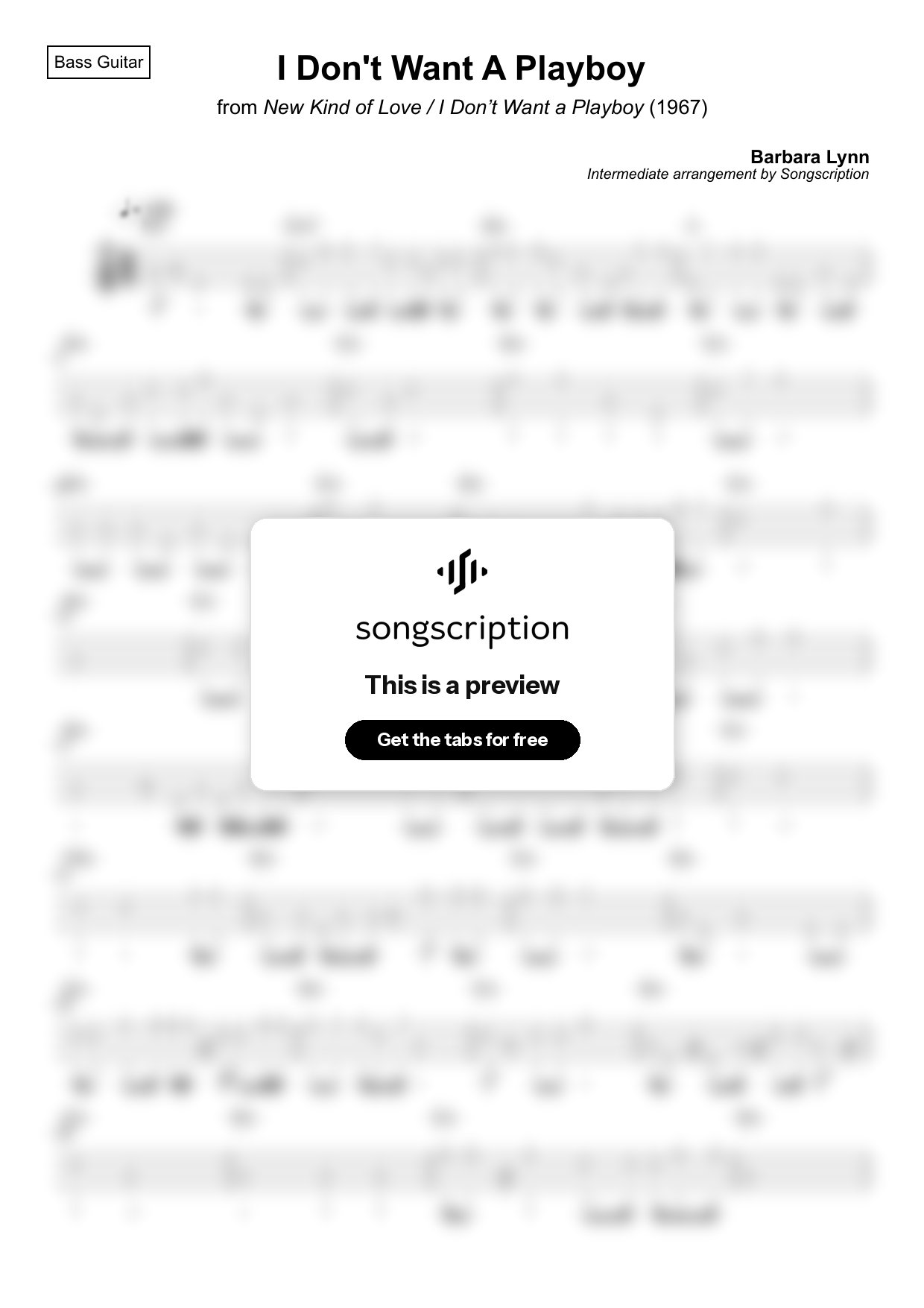 Intermediate Bass Guitar Tabs for "I Don't Want A Playboy" by Barbara Lynn
