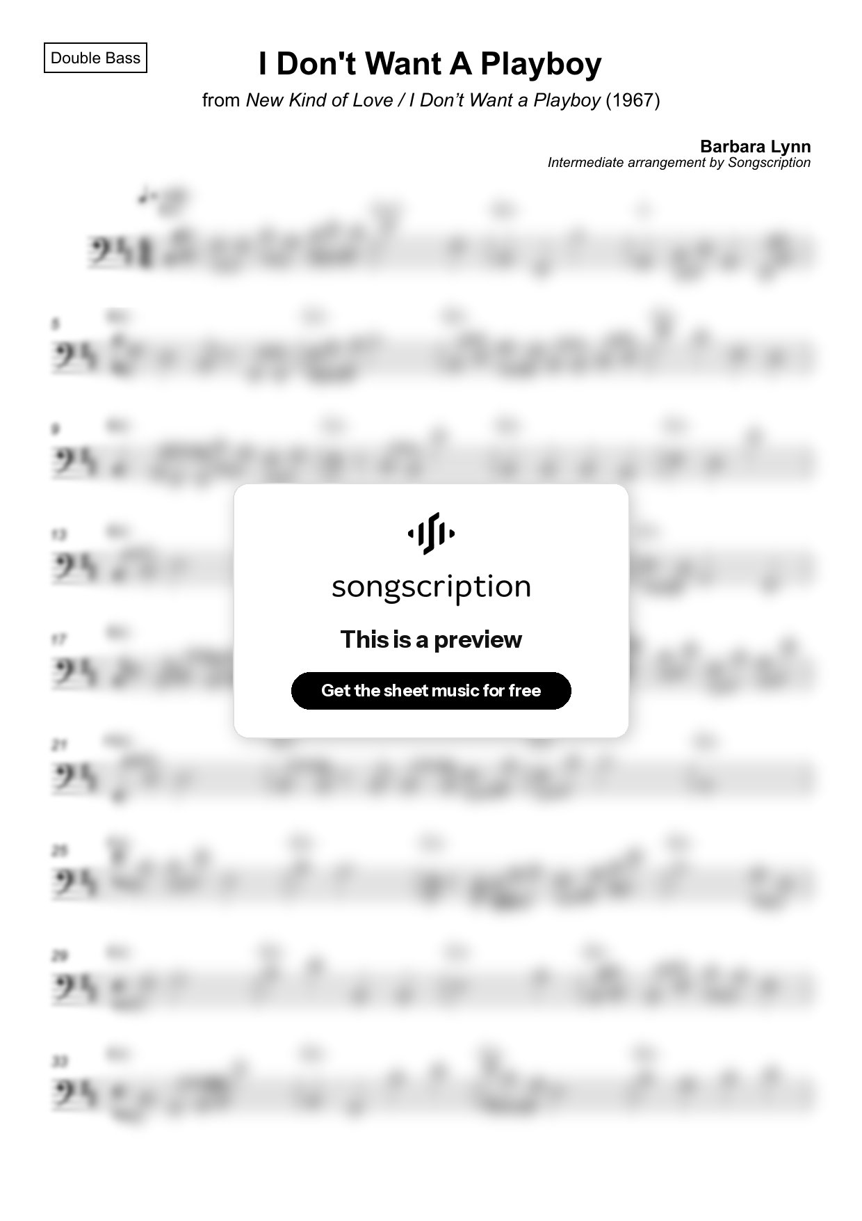 Intermediate Double Bass Sheet Music for "I Don't Want A Playboy" by Barbara Lynn