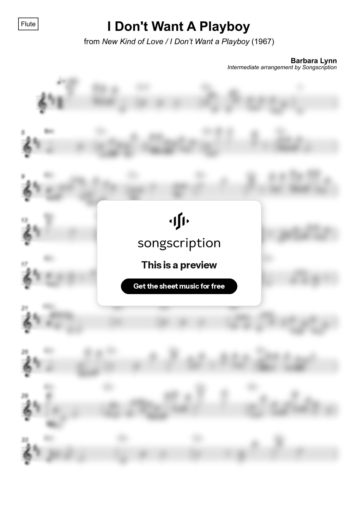 Intermediate Flute Sheet Music for "I Don't Want A Playboy" by Barbara Lynn