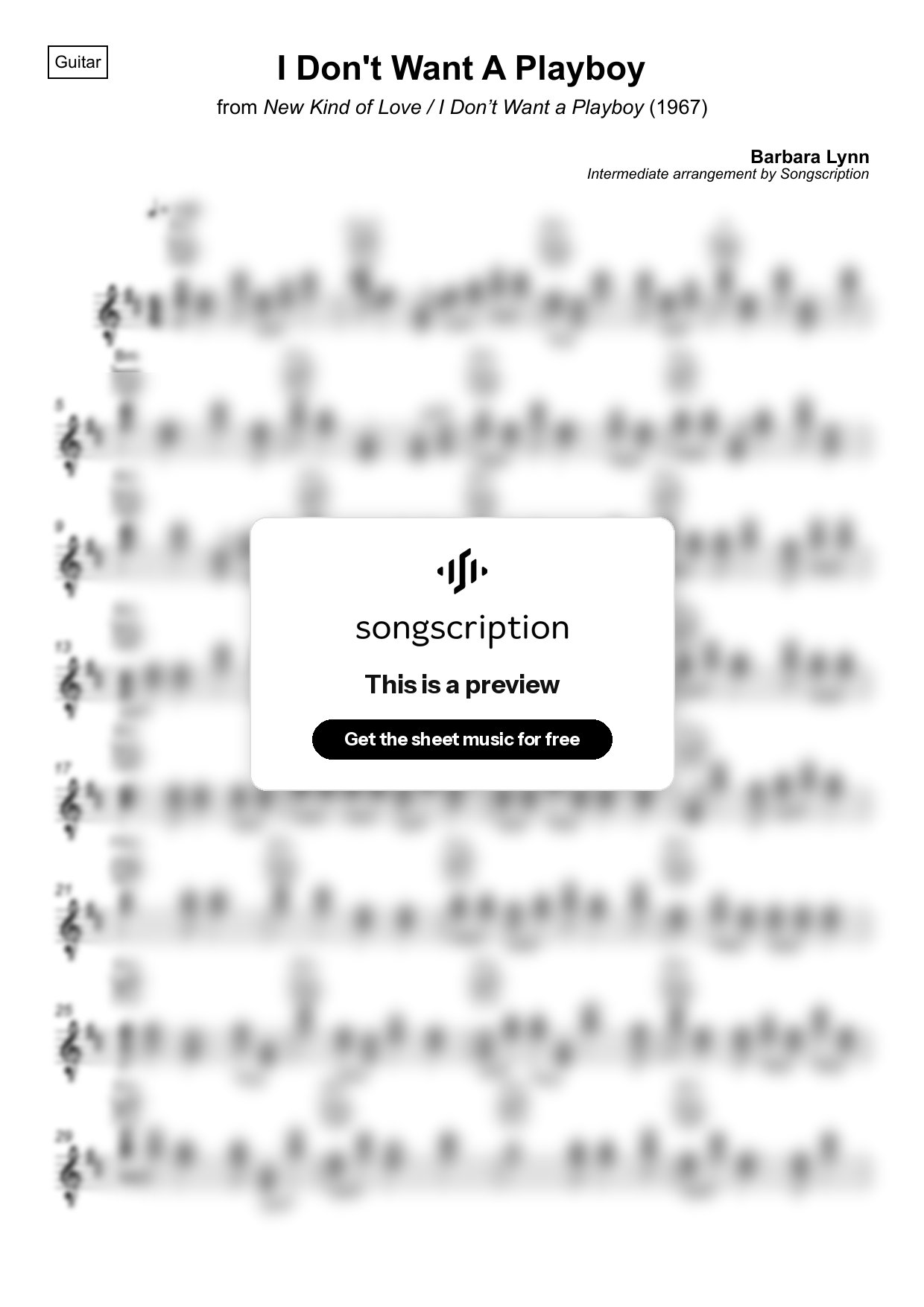 Intermediate Acoustic Guitar Sheet Music for "I Don't Want A Playboy" by Barbara Lynn
