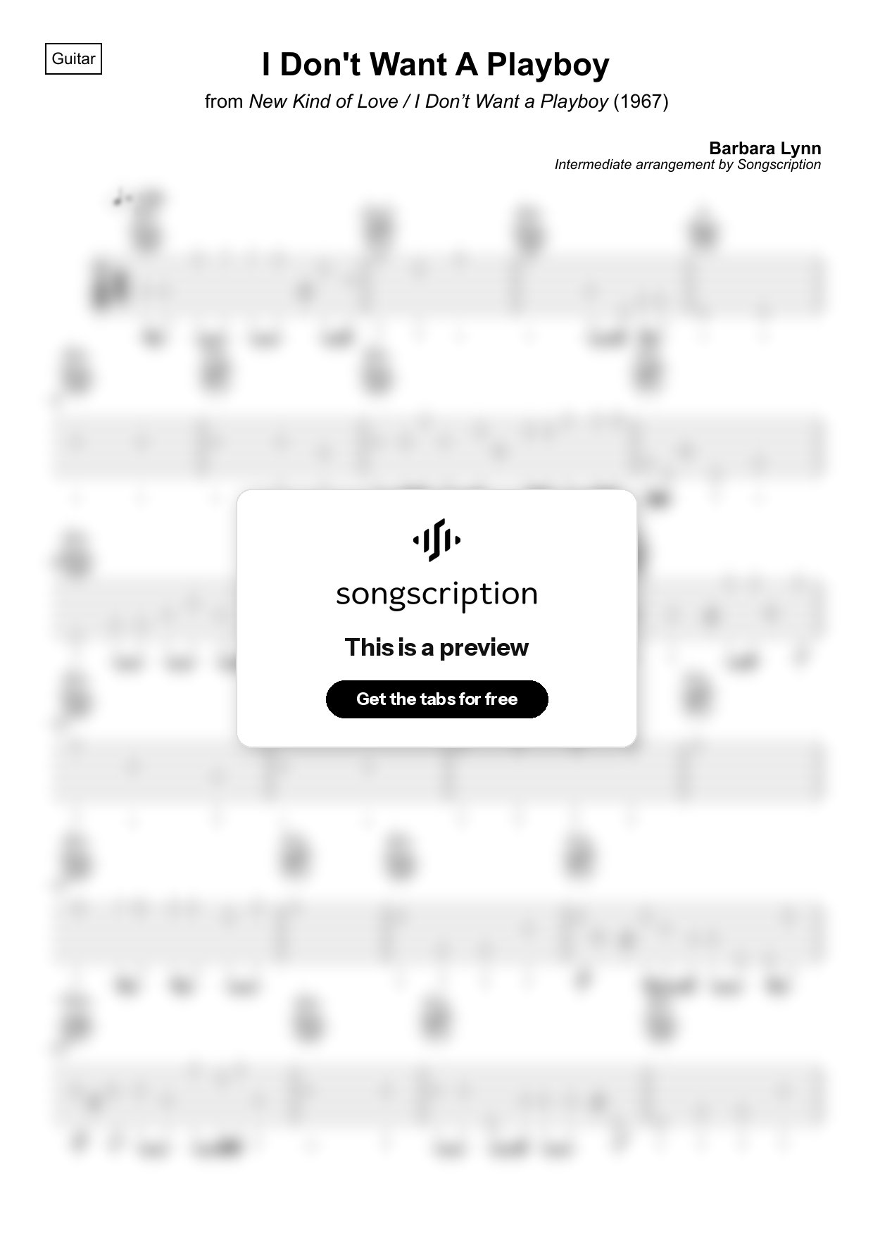 Intermediate Acoustic Guitar Tabs for "I Don't Want A Playboy" by Barbara Lynn