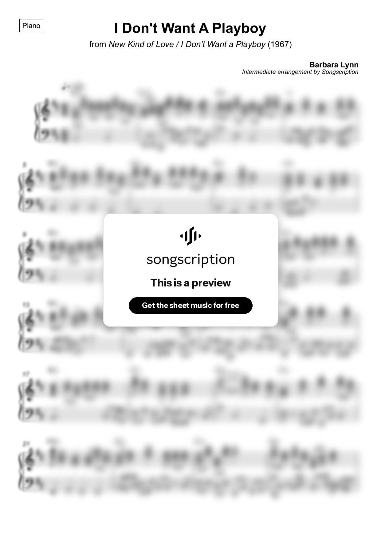 Intermediate Piano Sheet Music for "I Don't Want A Playboy" by Barbara Lynn