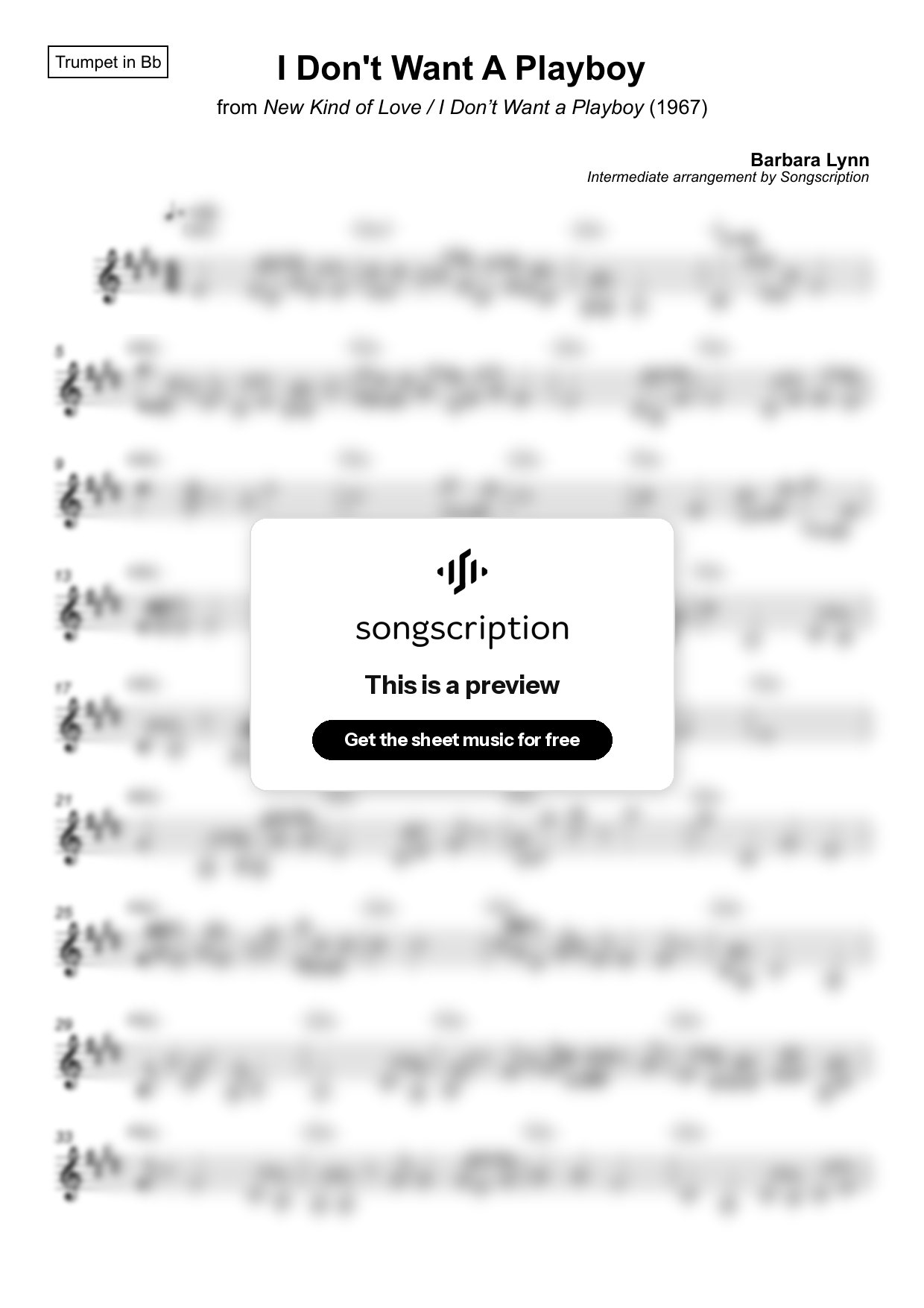 Intermediate Trumpet Sheet Music for "I Don't Want A Playboy" by Barbara Lynn
