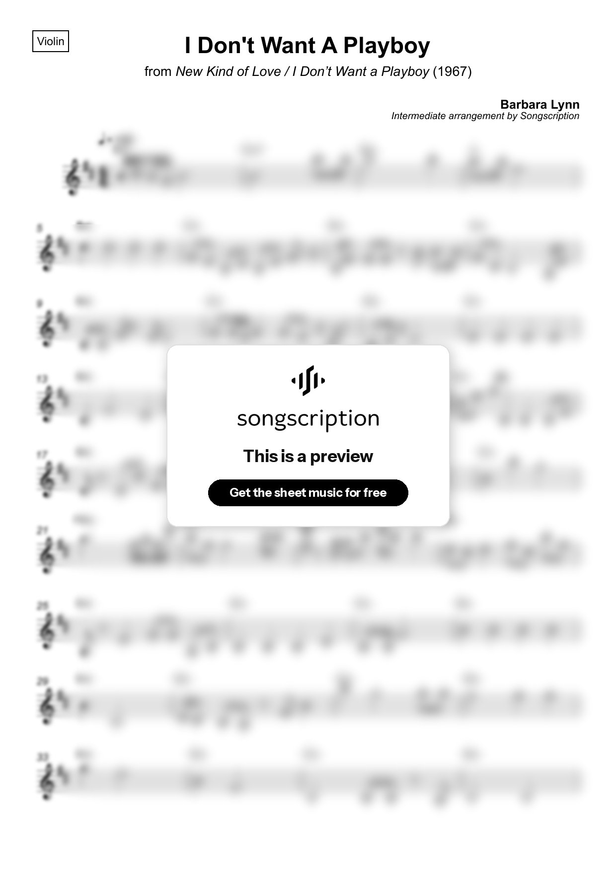 Intermediate Violin Sheet Music for "I Don't Want A Playboy" by Barbara Lynn
