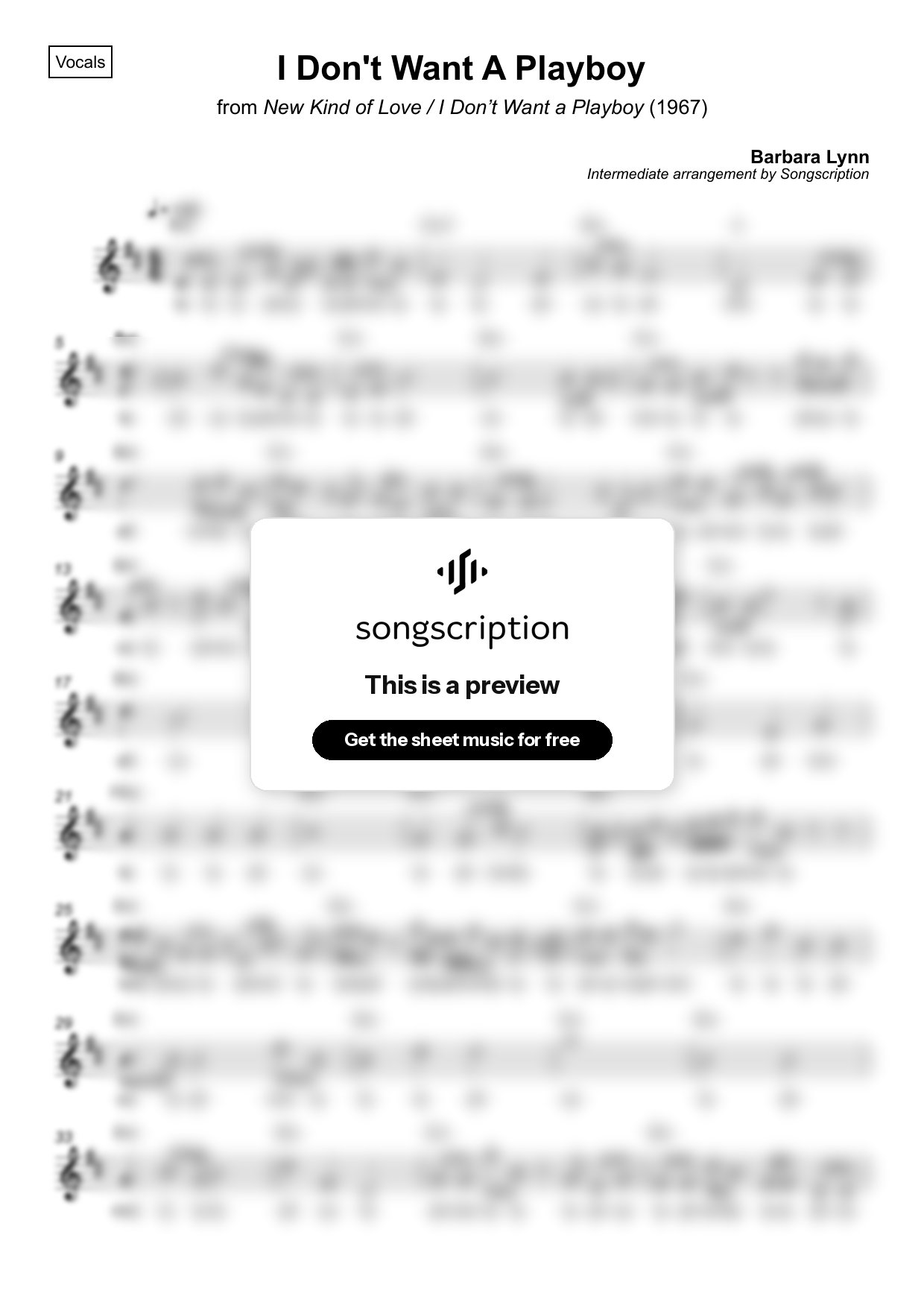 Intermediate Vocals Sheet Music for "I Don't Want A Playboy" by Barbara Lynn