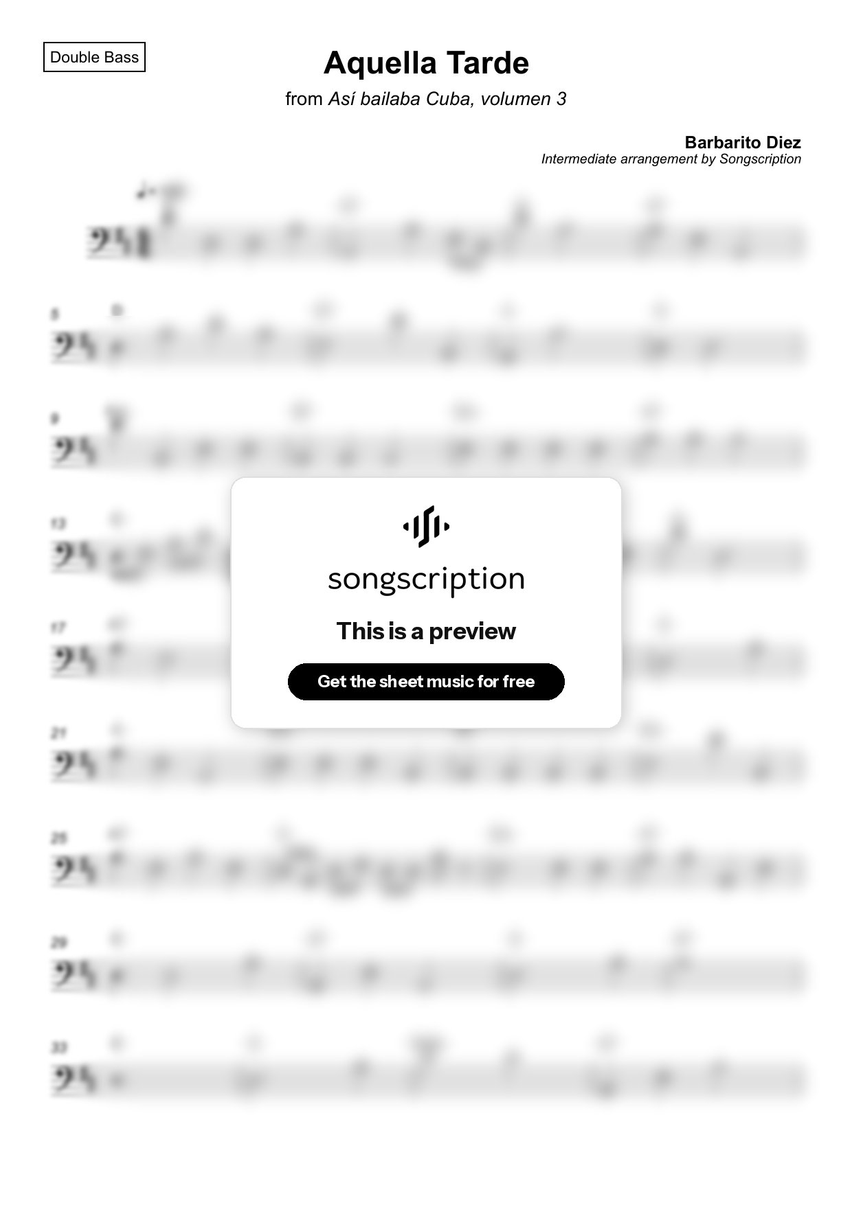 Intermediate Double Bass Sheet Music for "Aquella Tarde" by Barbarito Diez
