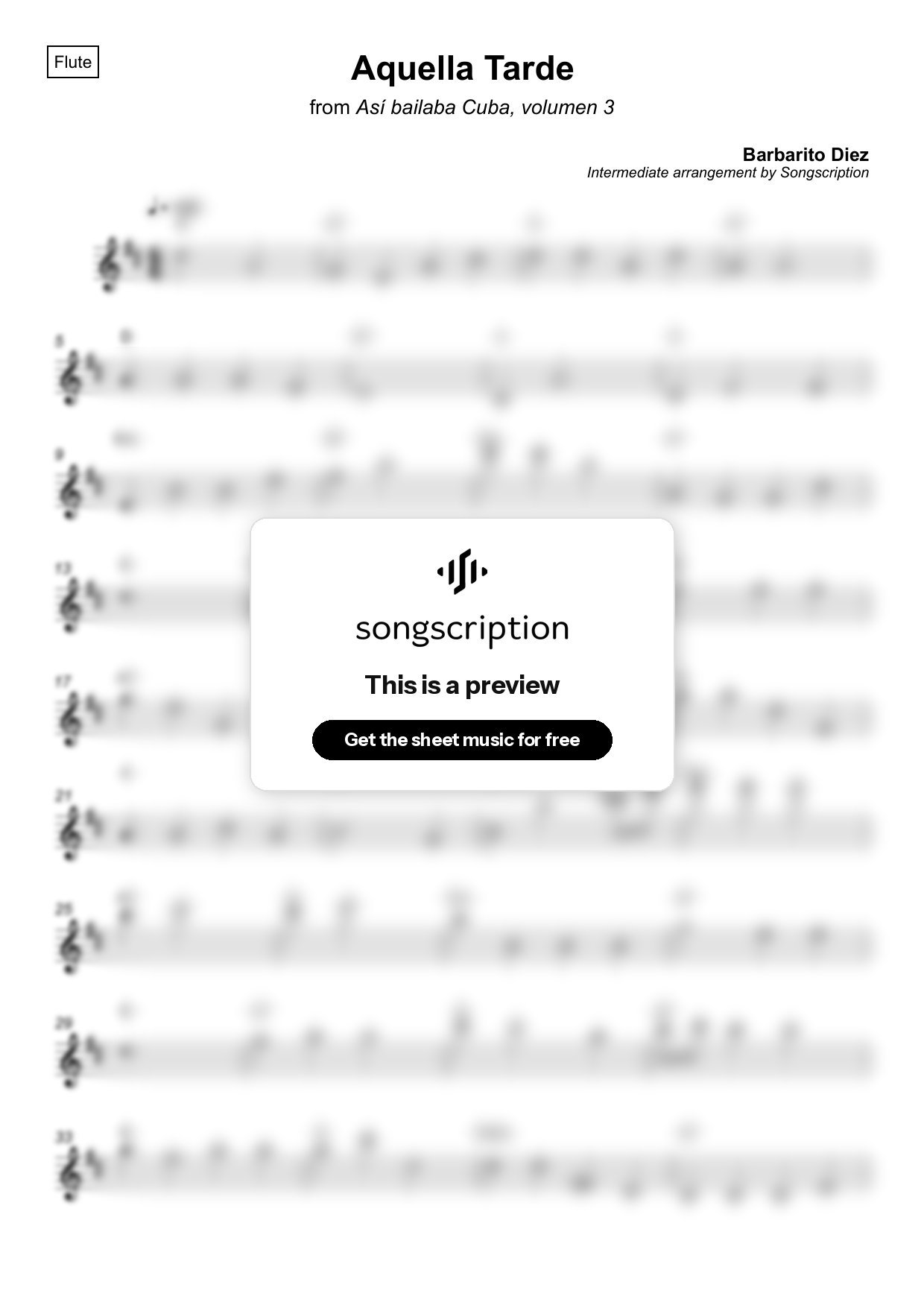 Intermediate Flute Sheet Music for "Aquella Tarde" by Barbarito Diez