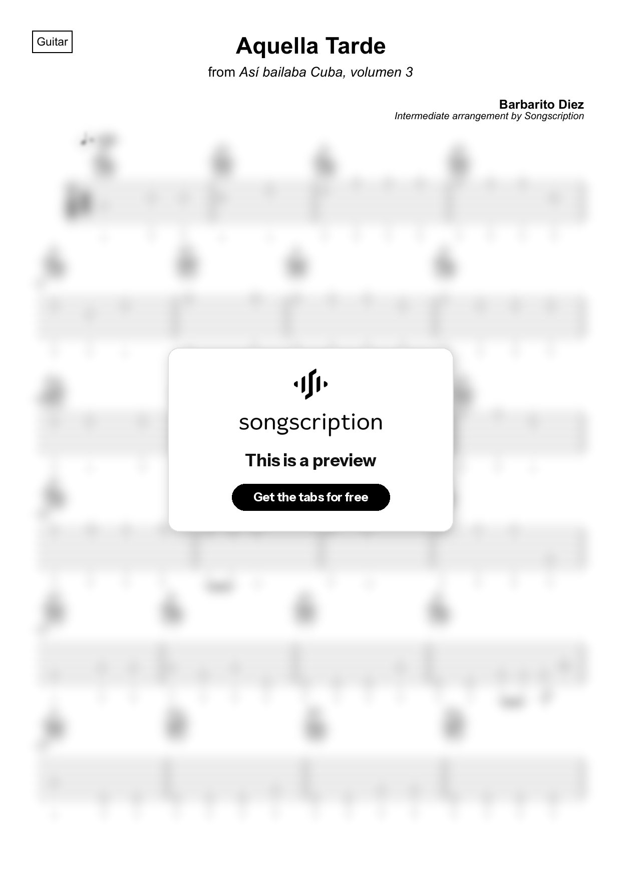 Intermediate Acoustic Guitar Tabs for "Aquella Tarde" by Barbarito Diez